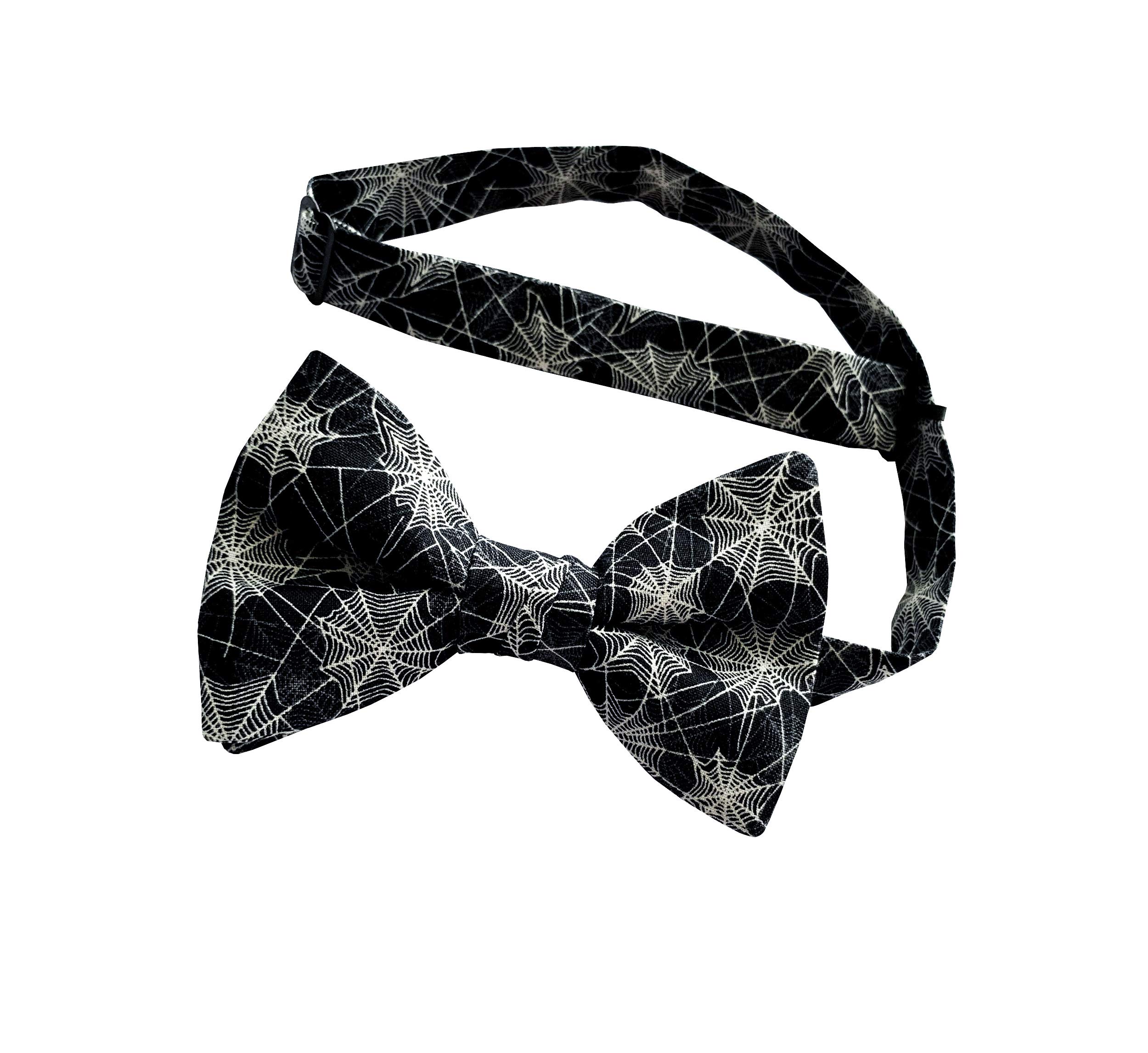 Halloween Spider Web Bow Tie for Men - Pre-Tied Black & White Formal Necktie for Costume Parties, Cosplay & Themed Events