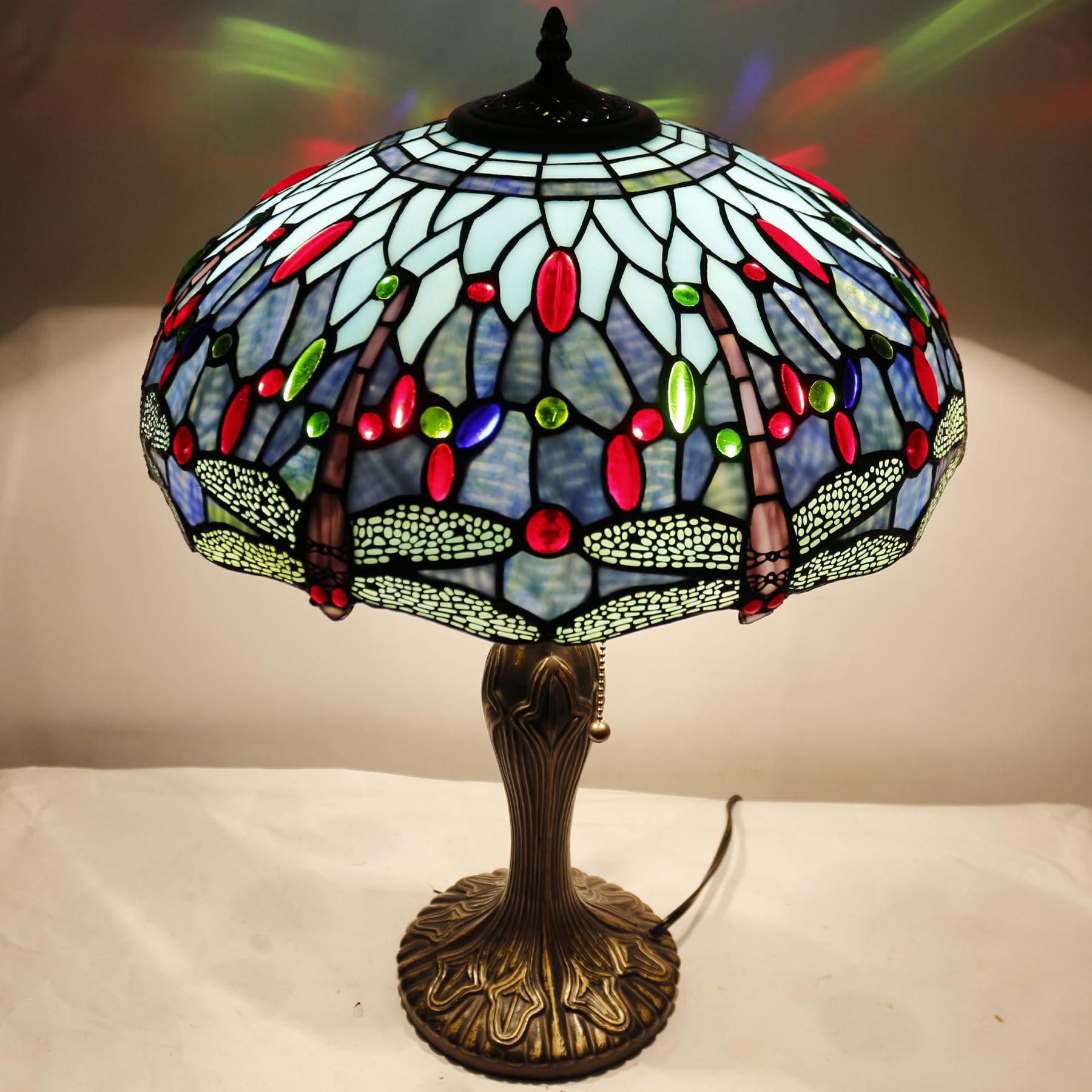 Tiffany Style Table Lamp - Blue Stained Glass Dragonfly Design with Metal Base, 16x16x24 Inches, Bedside Desk Reading Light for Bedroom, Living Room & Home Office Decor | Perfect for Cozy Reading Nooks & Elegant Home Accents (S004 Series)