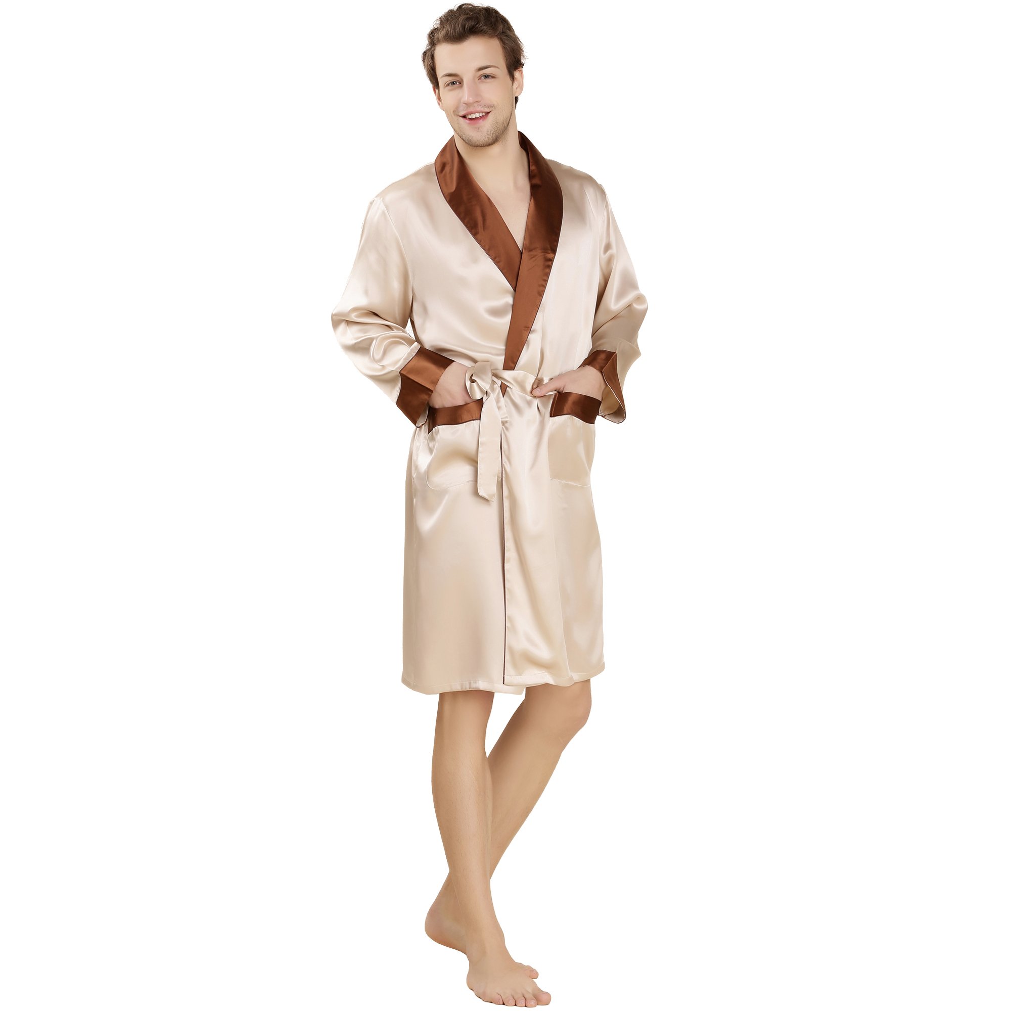 LoveSilk Men's 100% Pure Silk Robe - Luxury Kimono Bathrobe & Sleepwear for Spa, Hotel & Home Relaxation - Perfect Gift for Him