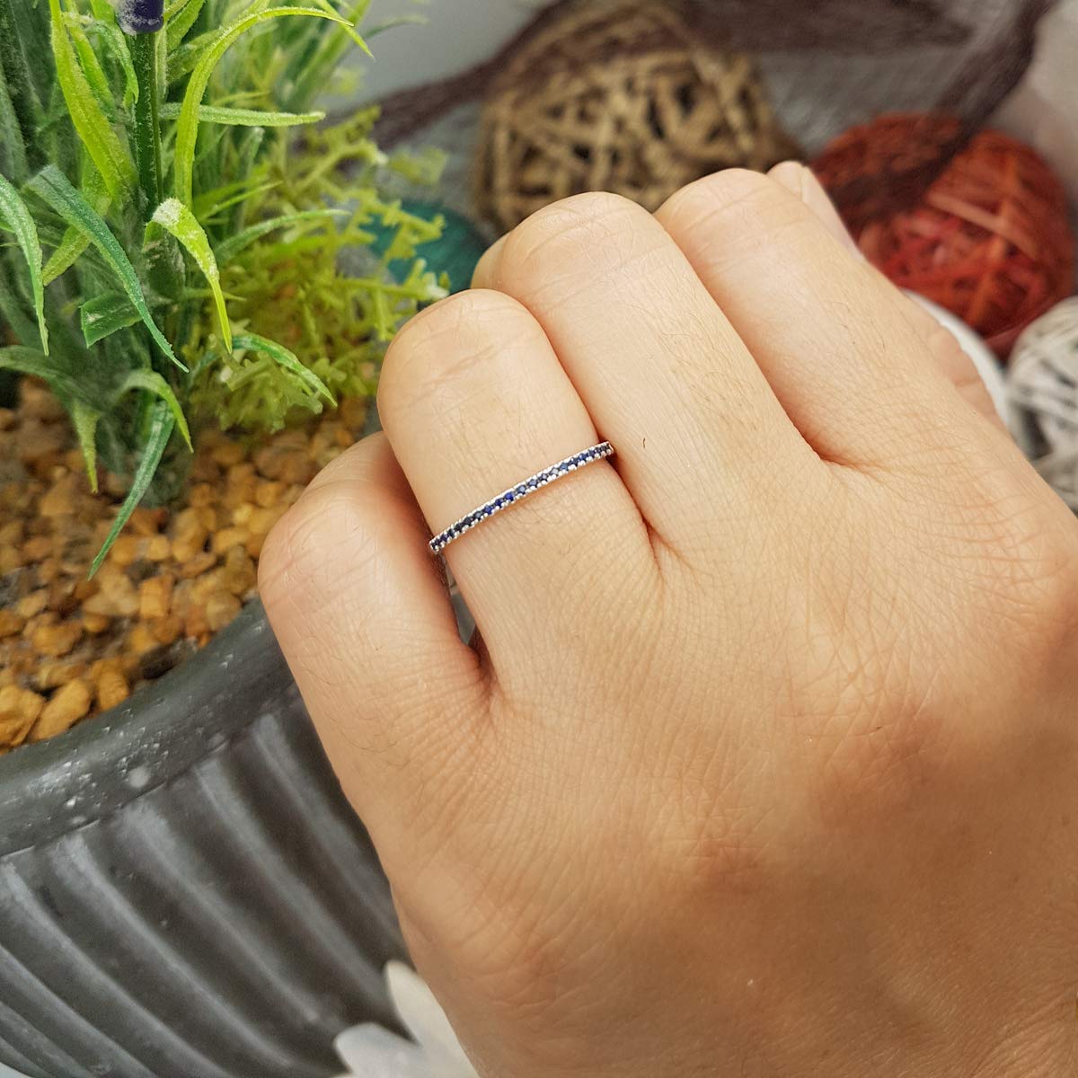 14K White Gold Round Blue Sapphire Stackable Ring for Women - 0.08 Cttw Dainty Anniversary Wedding Band - Dazzlingrock Collection | Perfect for Stacking, Everyday Wear & Special Occasions