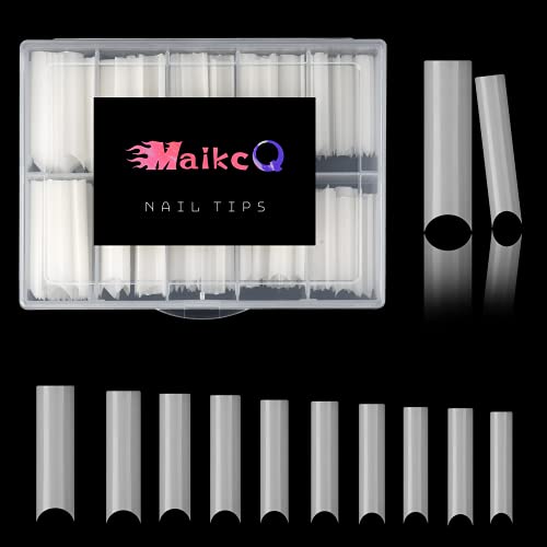 Extra Long C Curve Acrylic Nail Tips - 200PCS XL Natural French False Nails, Half Cover Straight Square Tips with Storage Box (10 Sizes) - Perfect for Nail Salons, DIY Nail Art, Bridal Manicures & Special Occasions