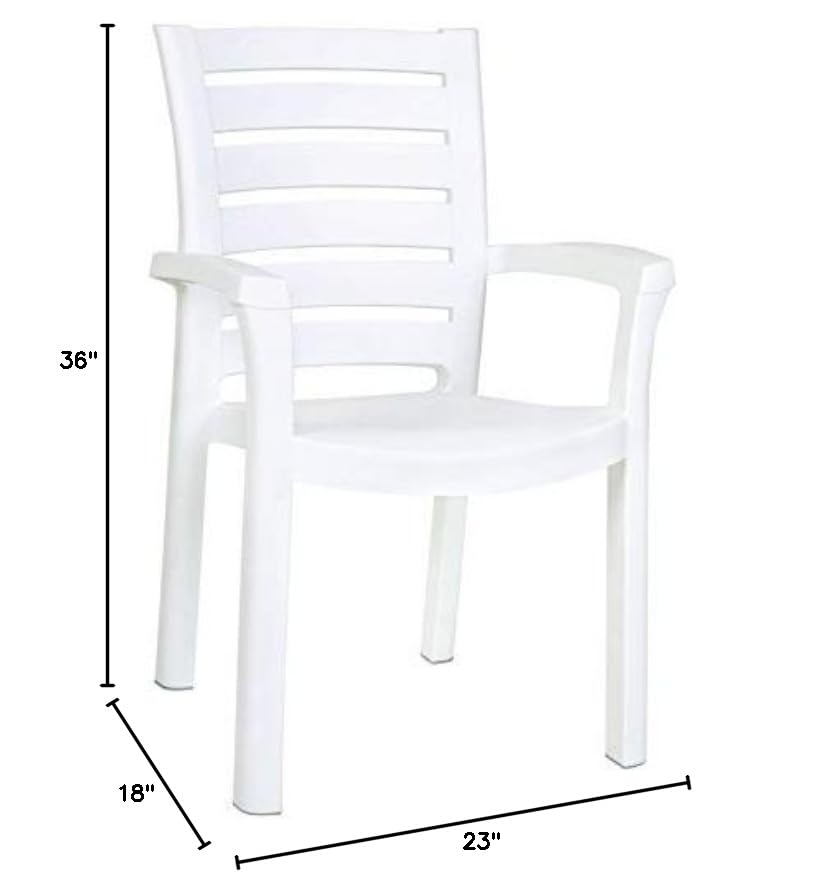 White Resin Patio Dining Arm Chairs (Set of 2) - Weatherproof Outdoor Furniture for Poolside, Garden, Deck & Backyard Dining