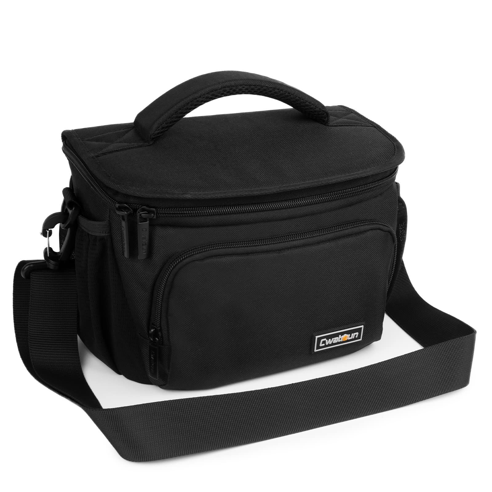 Cwatcun Compact Waterproof Camera Bag - Medium Black Crossbody Shoulder Bag for Canon Nikon Sony DSLR Mirrorless Cameras & Lenses | Travel Photography Hiking Outdoor Shooting Protection Case