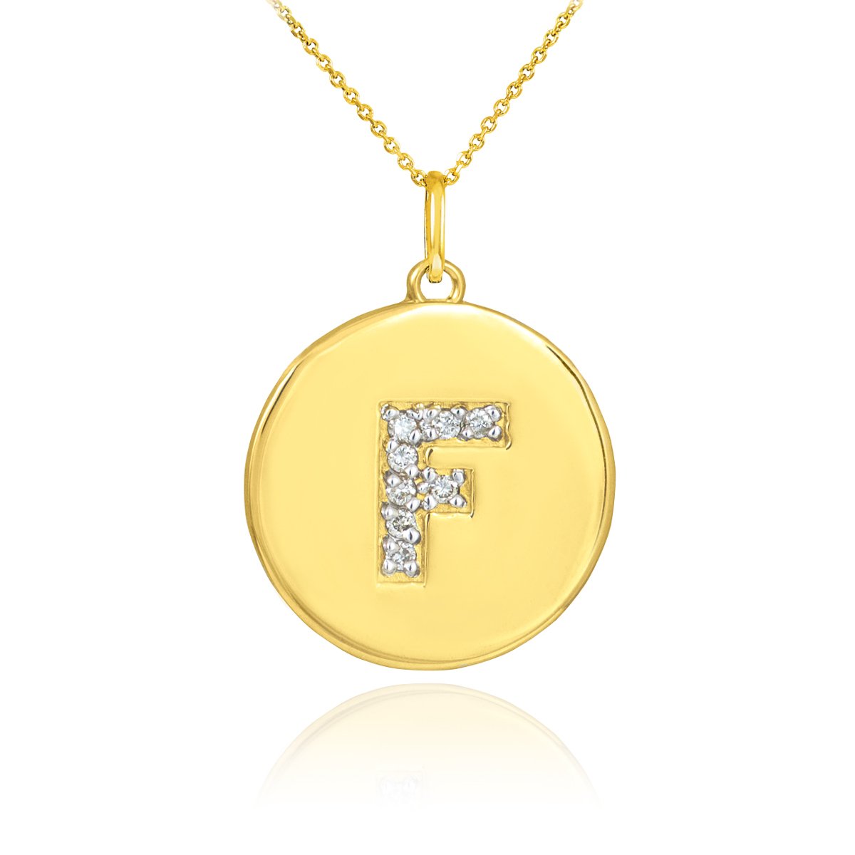 10k Gold Letter F Initial Diamond Disc Pendant Necklace for Women - Elegant Personalized Name Jewelry Gift for Birthday, Anniversary & Special Occasions