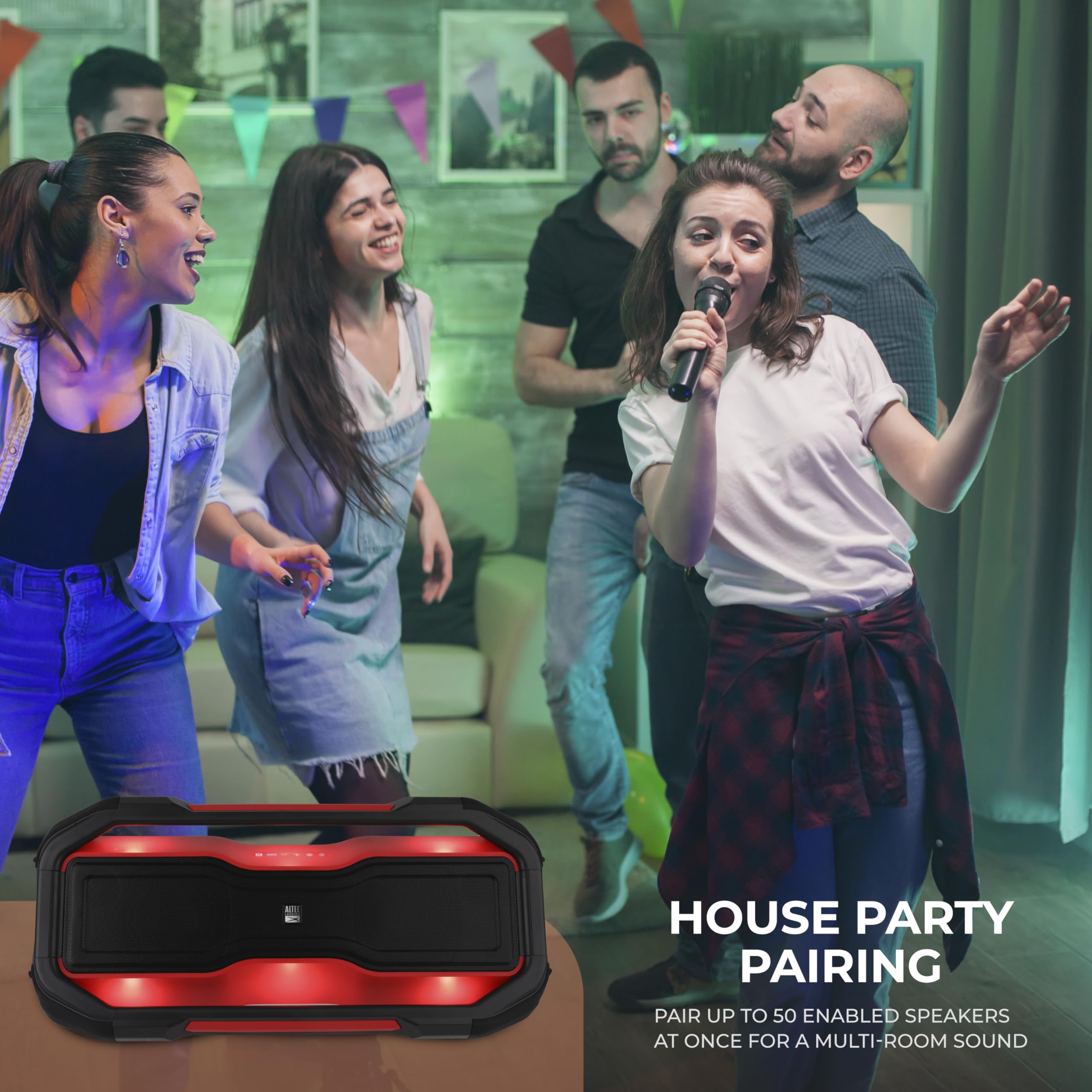 Altec Lansing ROCKBOX XL Wireless Bluetooth Speaker - Portable Waterproof Speaker with 20-Hour Playtime, 5 LED Light Modes, Floating Design - Perfect for Pool Parties, Beach Outings, Camping & Home Use