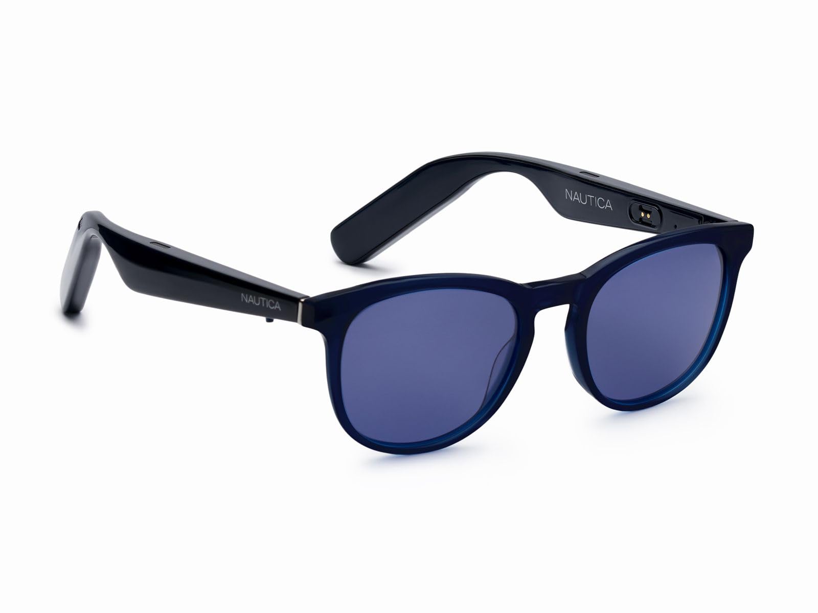 Nautica Tailwind Smart Sunglasses for Men & Women - Wireless Bluetooth Glasses with Open Ear Speakers, Built-in Mic & Polarized UV400 Lenses - Solid Navy Blue (Wide Fit) - Perfect for Running, Cycling & Outdoor Activities