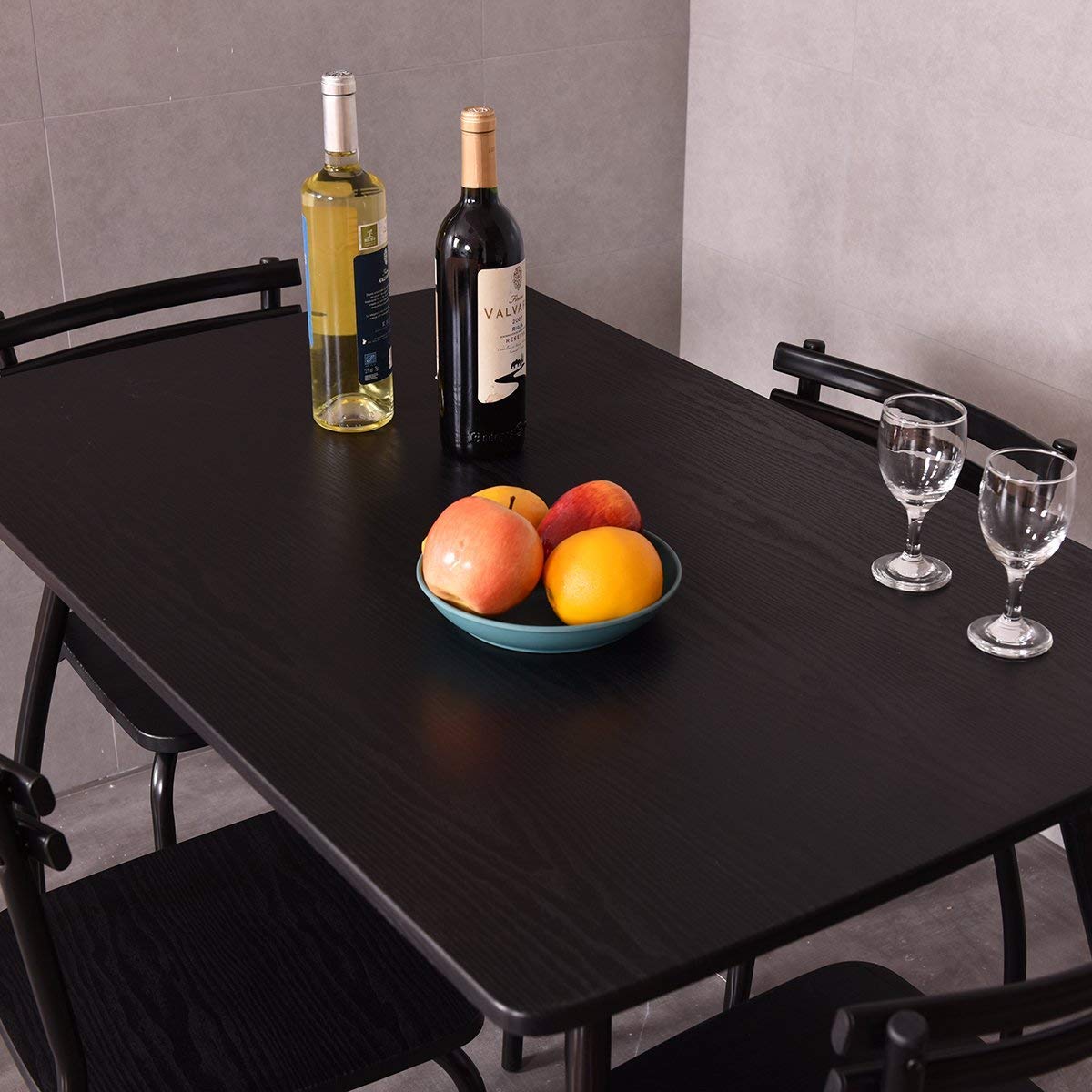 Casart 5-Piece Rectangular Dining Table Set with 4 Chairs - Black Steel Frame & MDF Top (42