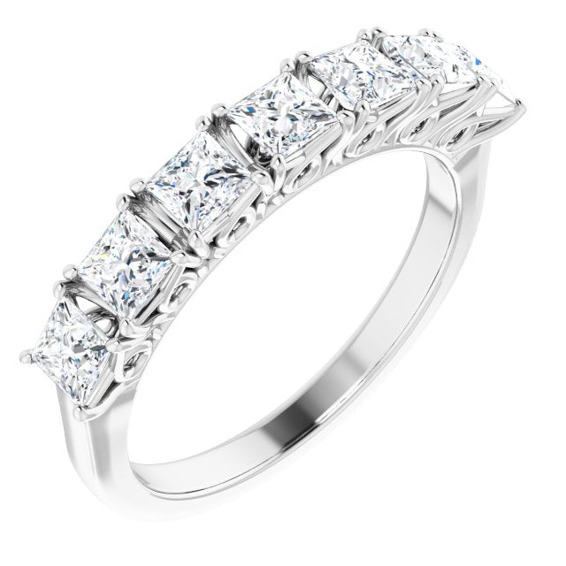 1.26 Carat Princess Cut Diamond Wedding Band - 7 Stone Anniversary Ring for Women - Elegant Bridal Jewelry & Gift for Wife, Engagement, Proposal, Valentine's Day