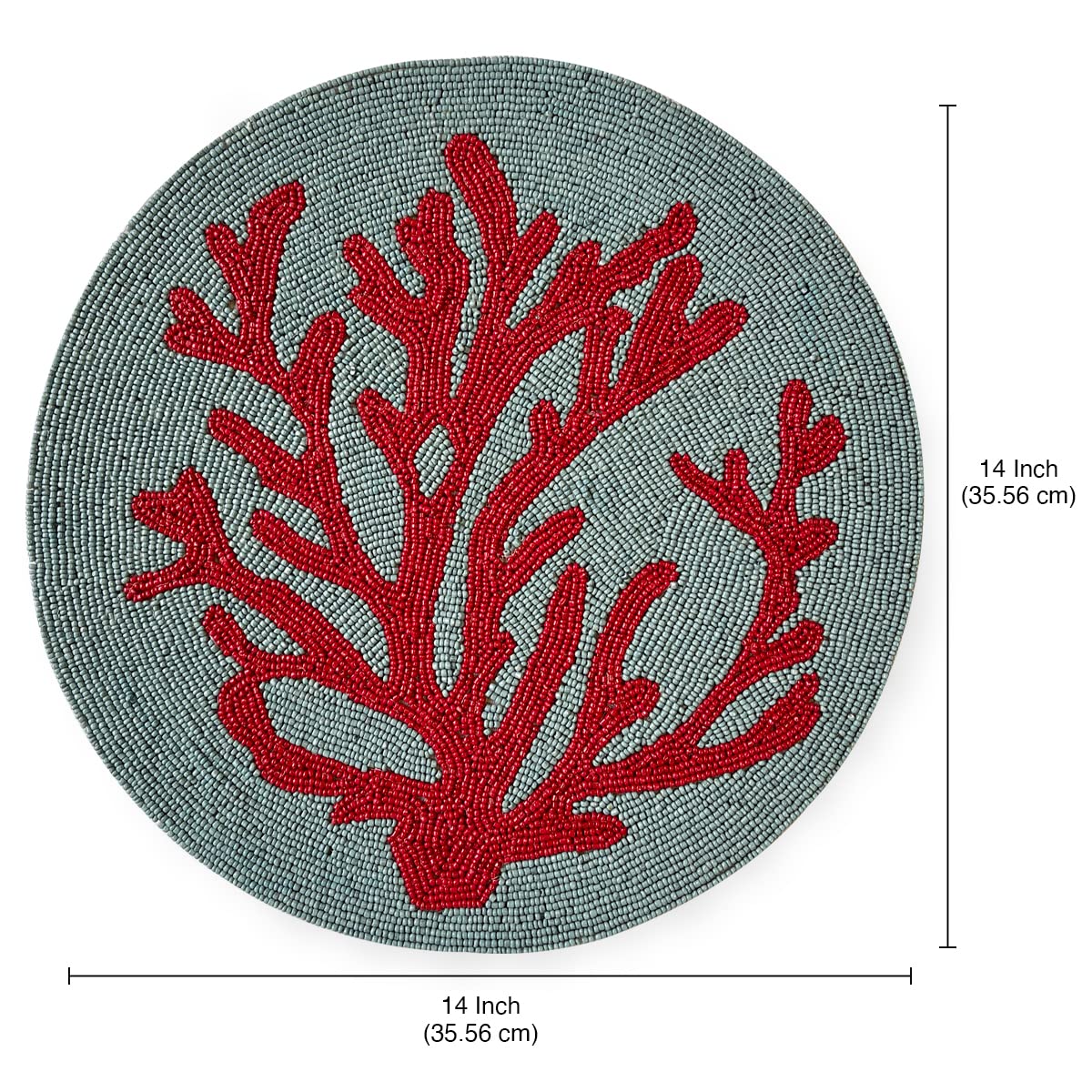 Decozen Round Beaded Placemats Set of 8 - 14 Inch Heat Resistant Charger Plates for Farmhouse Kitchen, Wedding & Valentine's Day Decor - Blue Teal Coral Home Decor | Perfect for Dinner Parties, Holiday Gatherings & Spring Table Settings