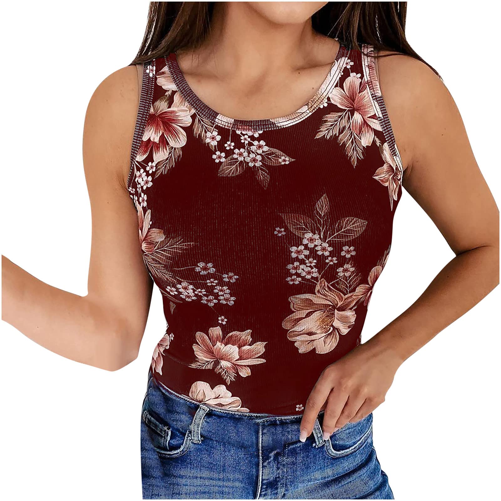 Women's Floral Print Summer Tank Tops - Slim Fit Sleeveless Casual Blouse for Women | Perfect for Beach Outings, Summer Vacations & Everyday Wear