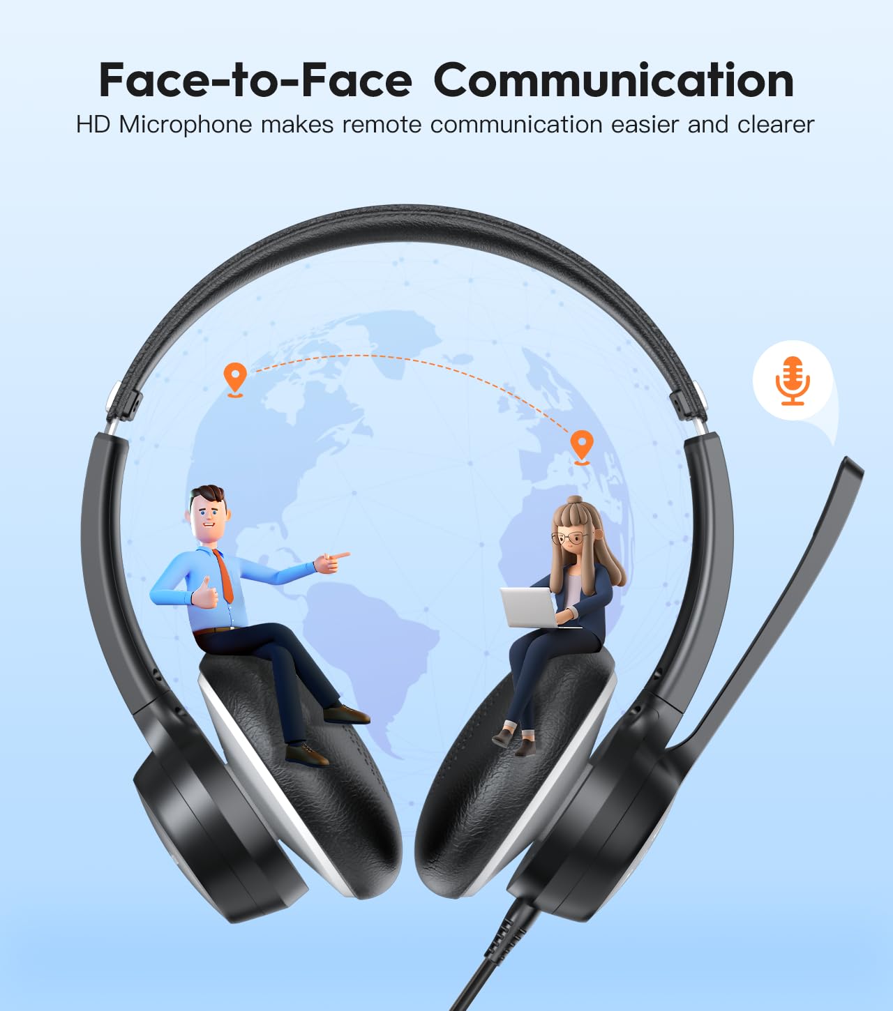 Noise Cancelling USB Headset with Microphone for PC & Laptop - Wired Computer Headset with In-Line Controls, USB-A/USB-C Compatible for Work, Home Office, Call Center, Gaming & Online Meetings