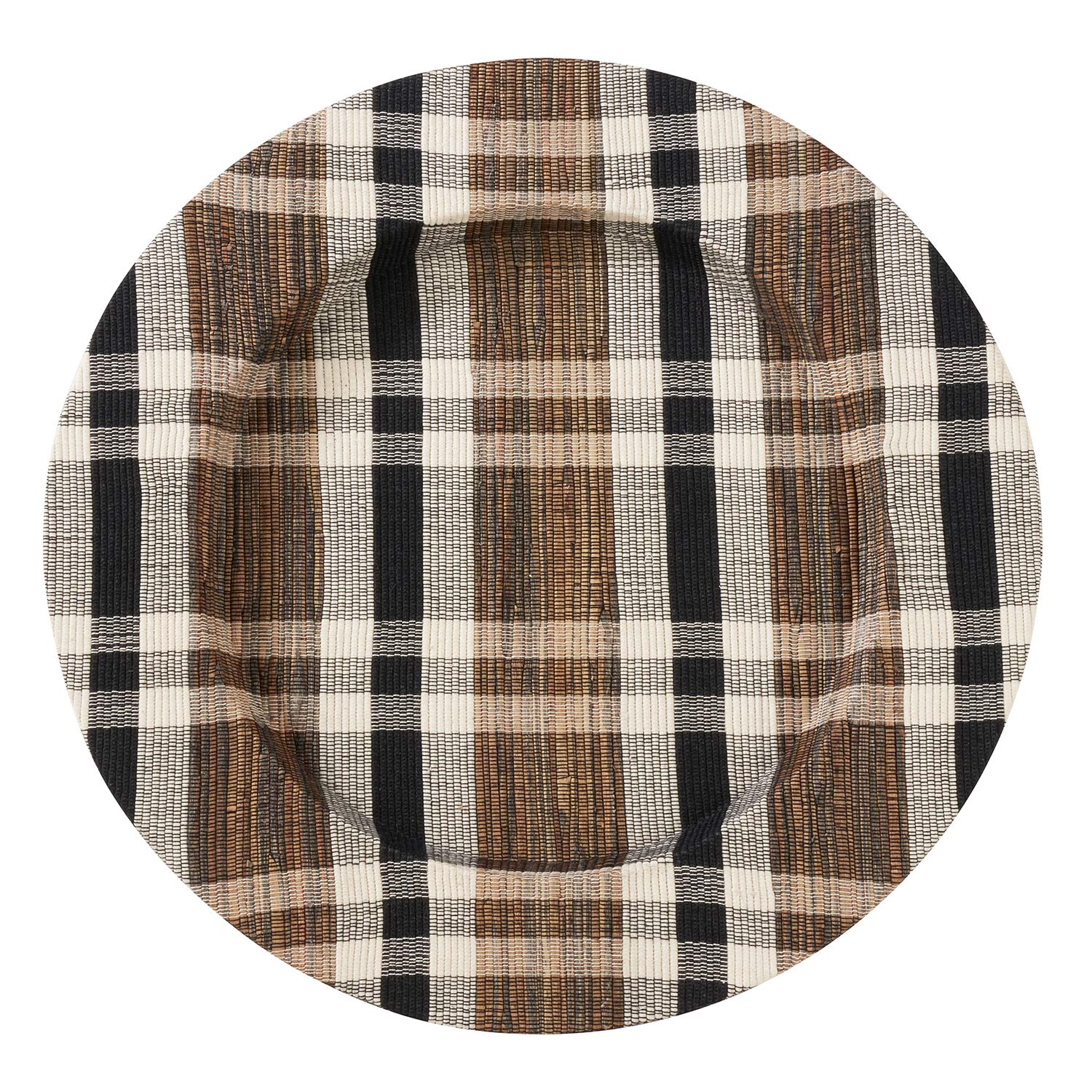 Fennco Styles Kalama Collection 13x13 Inch Natural Water Hyacinth Charger Plates - Set of 4 Rustic Plaid Placemats for Wedding Banquets, Thanksgiving Dinner, Christmas Table Decor & Farmhouse Dining