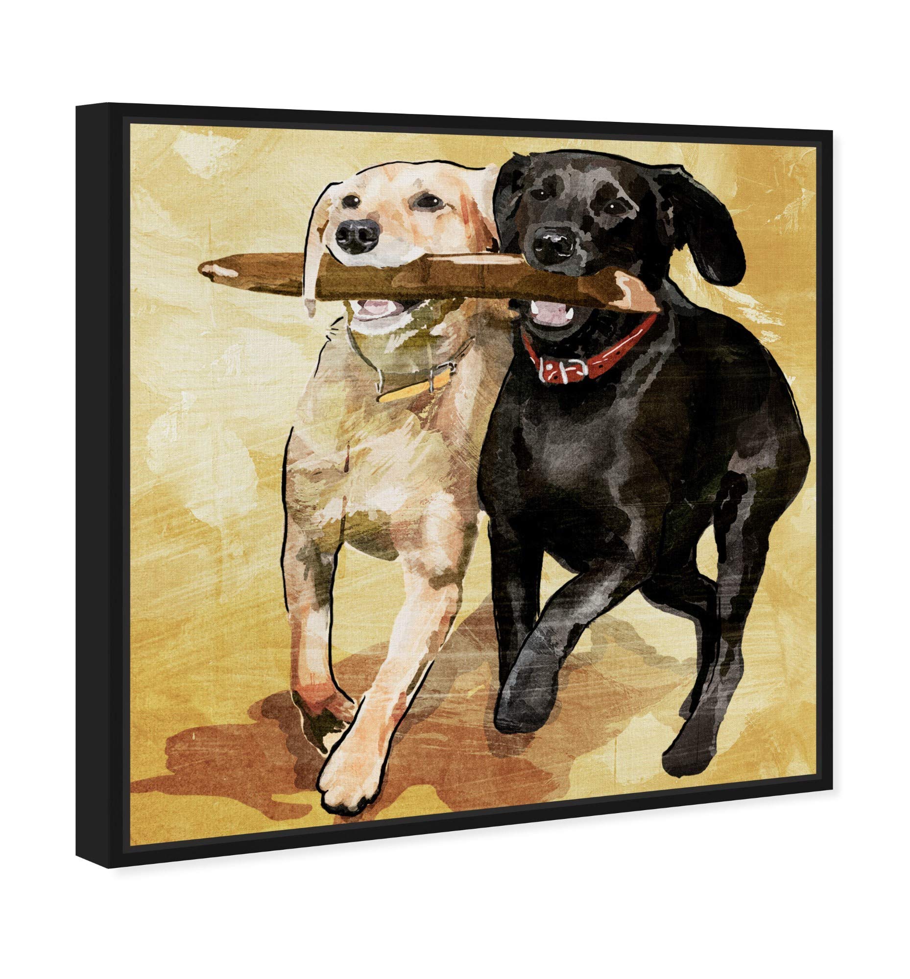 Playtime Dogs and Puppies Framed Wall Art Canvas Prints - Animal Themed Home Decor for Living Room, Bedroom & Nursery