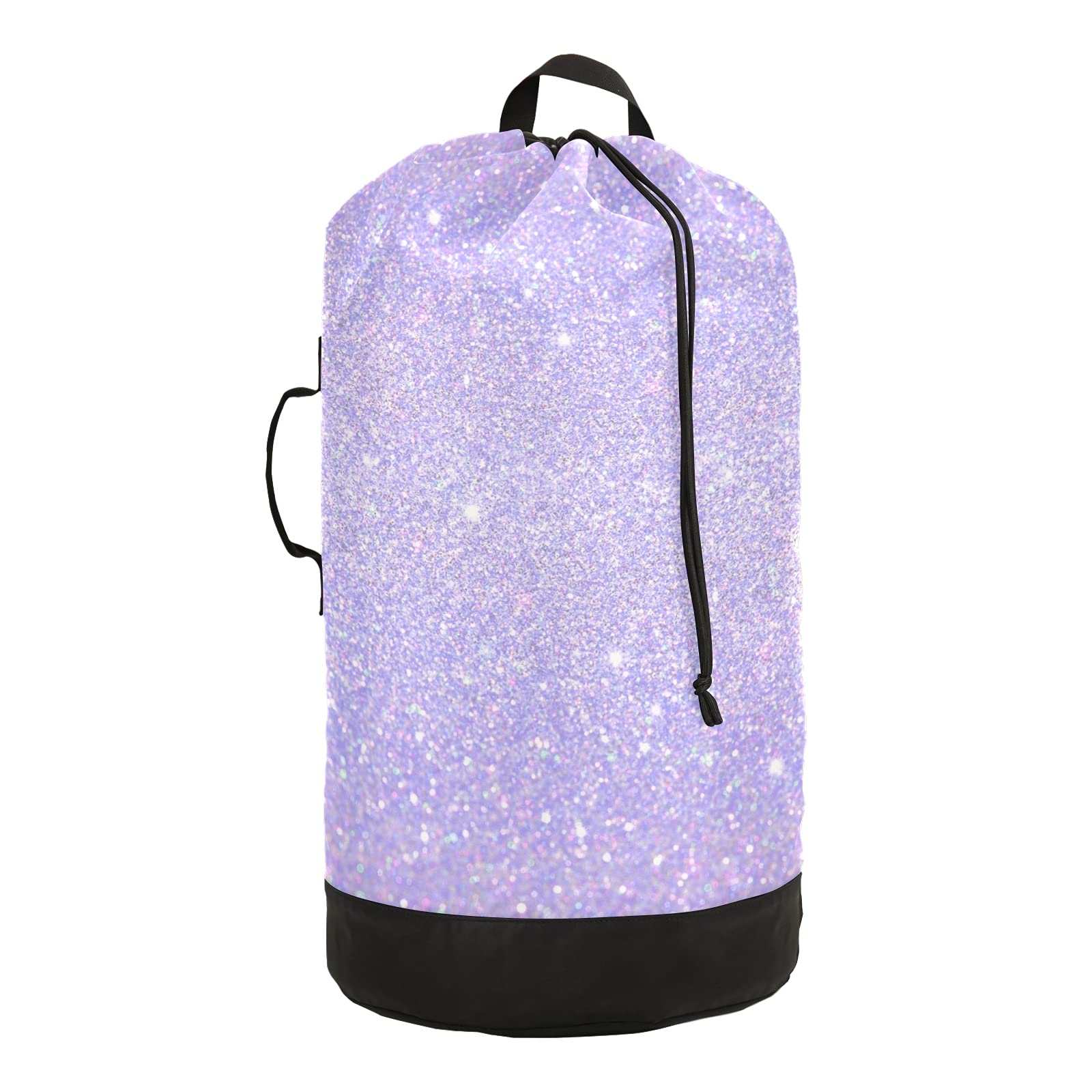 Shiny Glitter Lavender Laundry Backpack - Extra Large Wash Bag with Shoulder Straps for College Dorm, Apartment & Laundromat - Portable Laundry Hamper for Travel, Gym & Camping