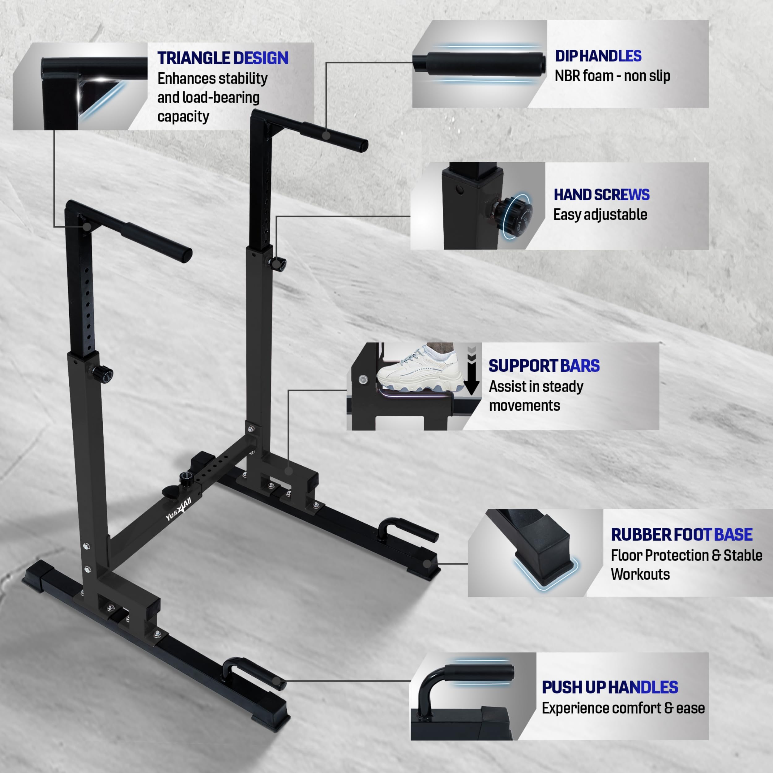 Yes4All Adjustable Dip Stand - 500 LBS Weight Capacity, 80-Level Height Adjustment for Home Gym Workouts | Perfect for Pull-Ups, Dips & Bodyweight Training