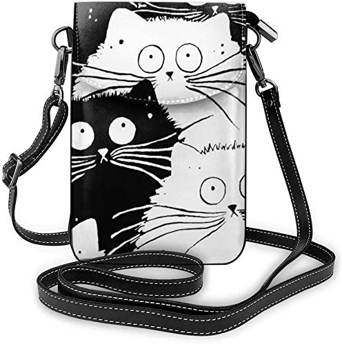 Cute Cartoon Cat Women's PU Leather Crossbody Shoulder Bag - Small Phone Purse Wallet for Daily Use, Shopping & Travel