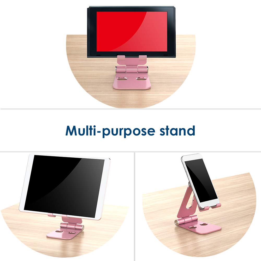 Simpeak Adjustable Aluminum Alloy Phone & Tablet Stand - Foldable Desktop Holder for iPhone, iPad, Kindle, eBook Readers (Rose Gold, 163g) | Perfect for Work, Study, Video Calls & Hands-Free Viewing