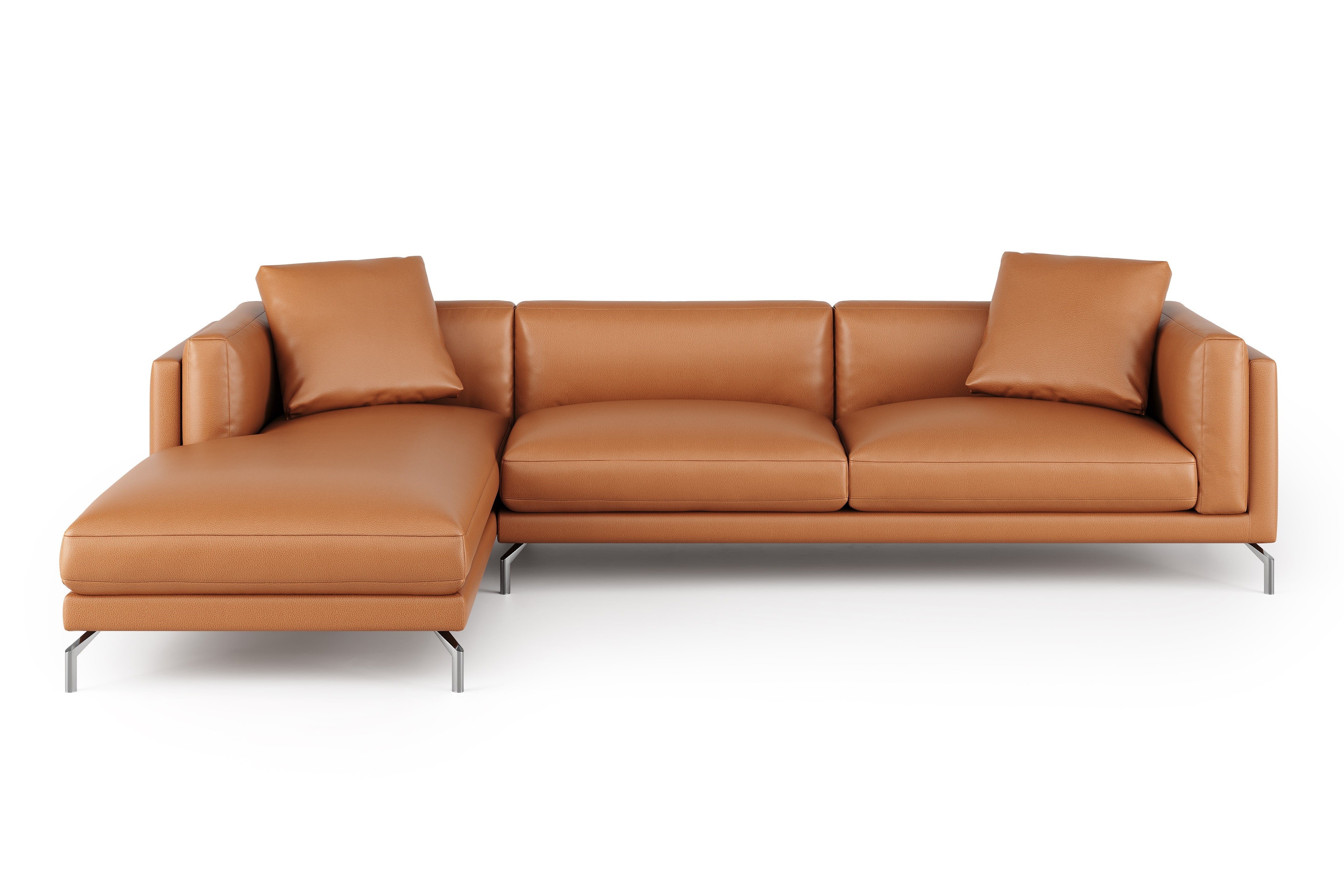 Valencia Zadar Genuine Leather Sofa with Left Chaise in Cognac Brown - Perfect for Living Room, Lounge & Home Theater Seating