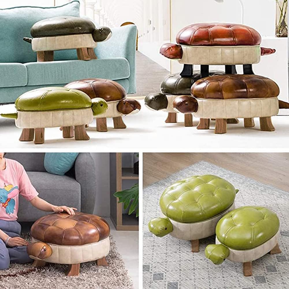 PU Leather Turtle Footstool Ottoman - Wooden Foot Rest Pouf for Living Room, Bedroom & Sofa - Dark Green Small Animal Stool - Perfect for Relaxing, Reading & Home Decor