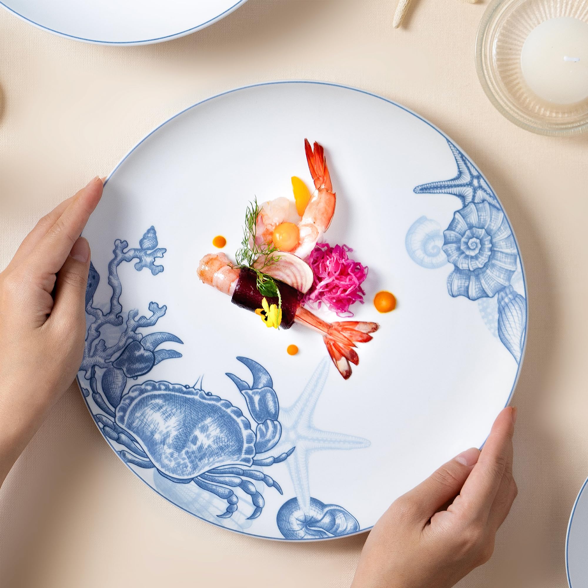 12-Piece Porcelain Dinnerware Set - Microwave, Oven & Dishwasher Safe Plates & Bowls - Ocean Blue Ceramic Tableware for Family Gatherings, Thanksgiving, Christmas & New Year - Perfect for Holiday Dinners & Everyday Use