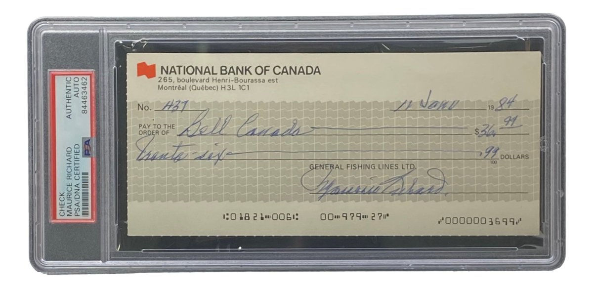 Authentic Maurice Richard Signed Montreal Canadiens Hockey Memorabilia - PSA/DNA Certified Bank Check #437 - Perfect for NHL Collectors, Hockey Fans & Sports Memorabilia Displays