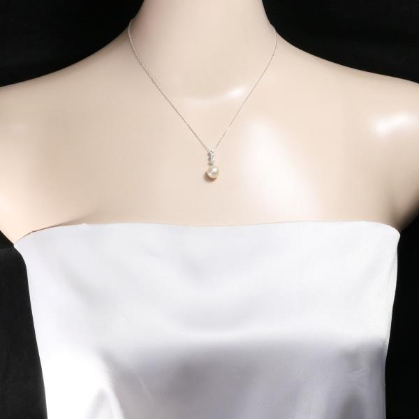 10K White Gold Pearl & White Sapphire Necklace for Women - Elegant Bridal Jewelry, Wedding Gift, Anniversary Present, Birthday Party Accessory