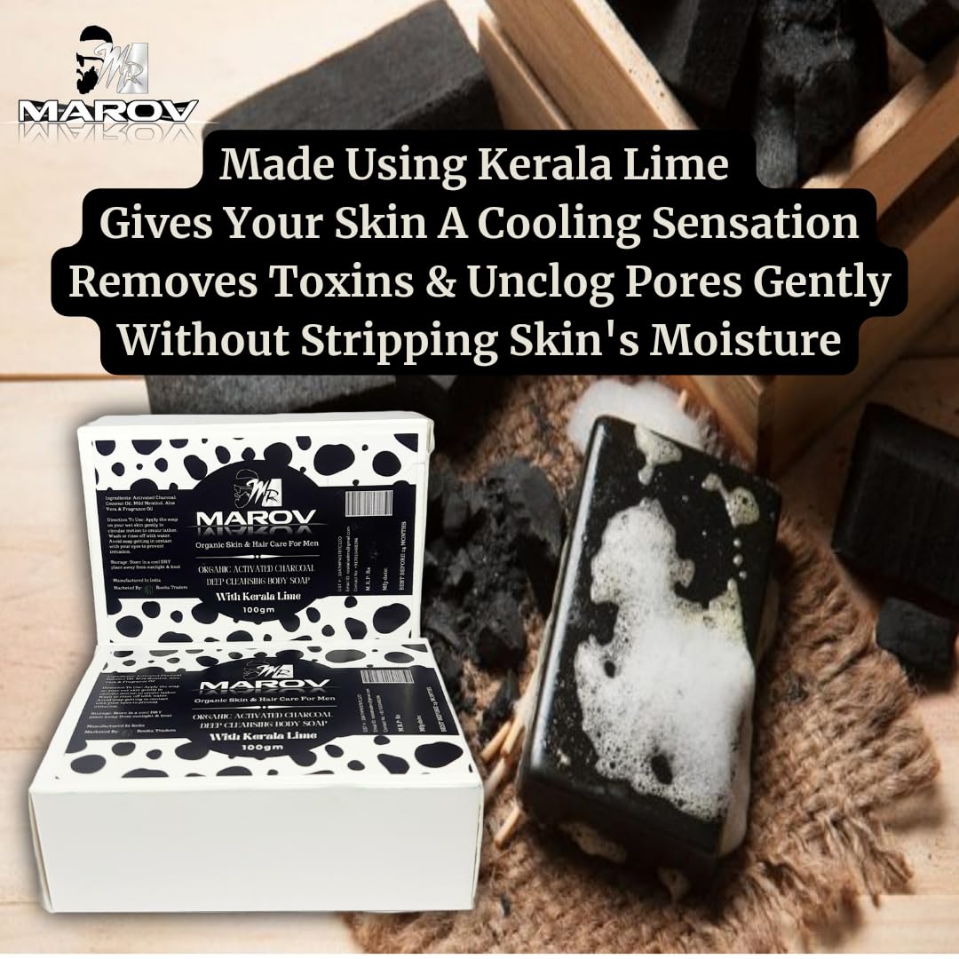 MR Marov Organic Activated Charcoal Deep Cleansing Body Soap for Acne & Detox - Natural Exfoliating Face & Body Wash for Men & Women - Perfect for Sensitive Skin & Daily Skincare Routine