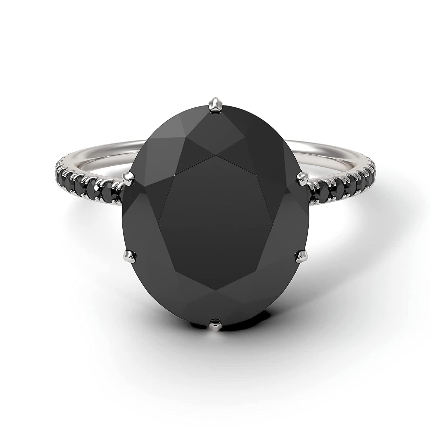 Unique 14K-18K White Gold Oval Black Diamond Hidden Halo Engagement Ring - Black Moissanite Gemstone for Romantic Proposals & Anniversary Gifts