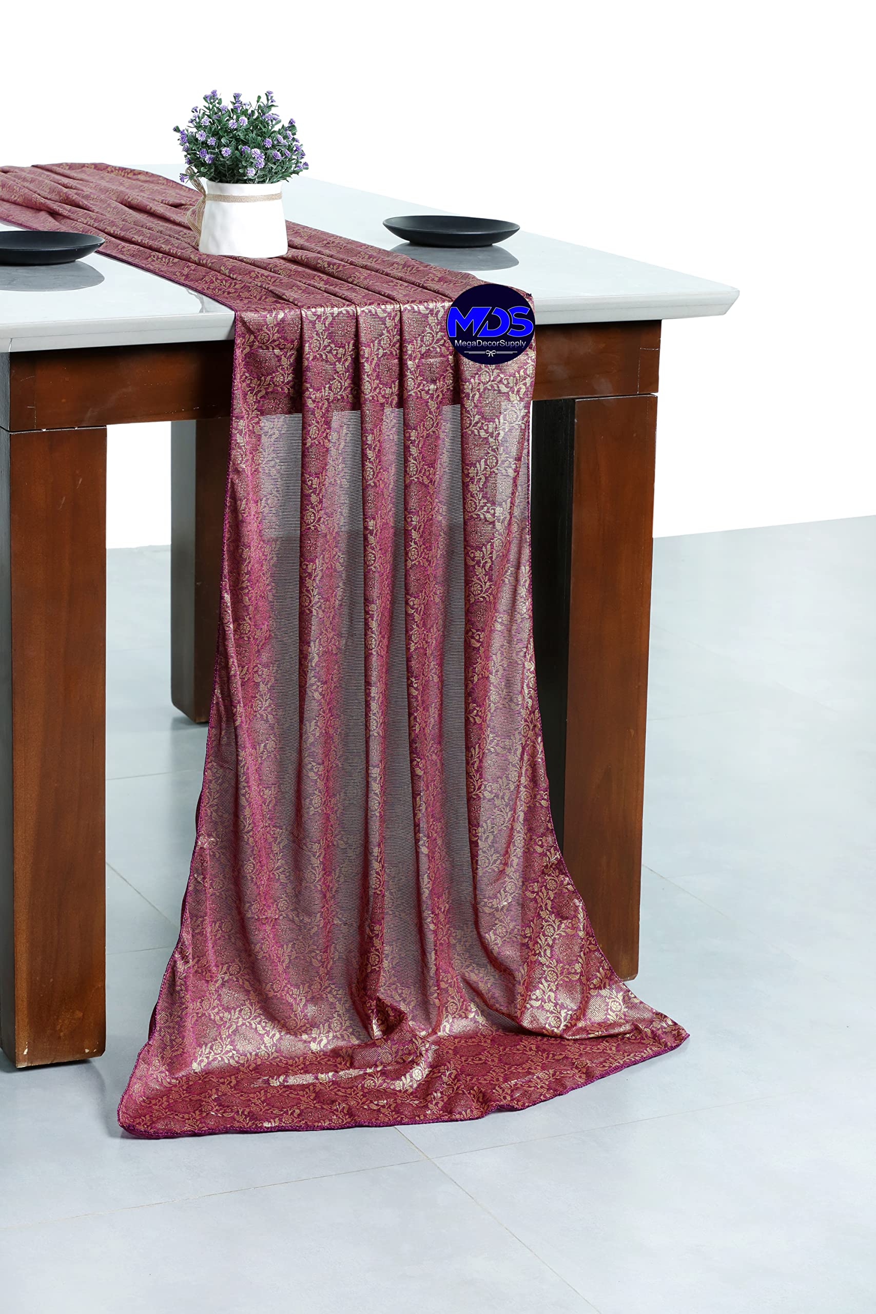 25-Pack Gold Foil Wedding Table Runners 20x120 Inch - Elegant Banquet Decor for 10ft Tables (Eggplant Purple) - Perfect for Wedding Receptions, Bridal Showers & Formal Events