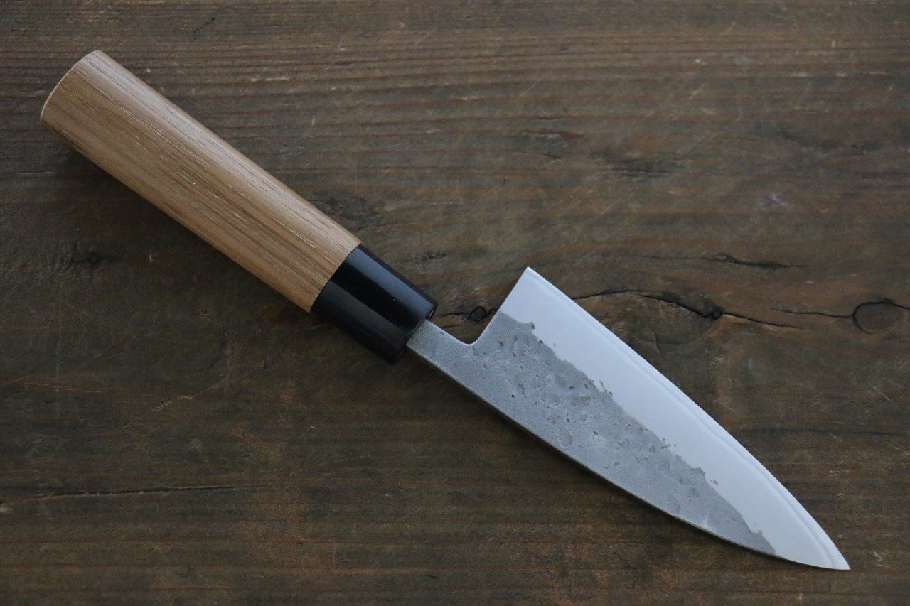 Premium Seisuke Blue Steel No.2 Nashiji Ajikiri Knife 105mm - Japanese High Carbon Steel Kitchen Knife with Chestnut Wood Handle - Perfect for Sushi, Vegetables & Precision Cutting
