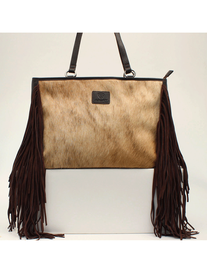 Ariat Women's Scarlett Wide Tote Bag with Calf Hair Fringe in Brown - Stylish Leather Handbag for Work, Travel & Everyday Use
