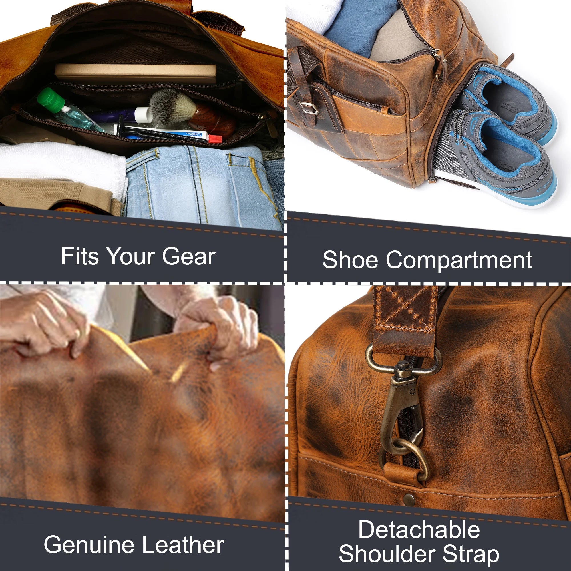 Premium John Leather Travel Duffle Bag - Waterproof & Spacious Carry-On Luggage for Men & Women - Perfect for Gym, Weekend Trips & Business Travel