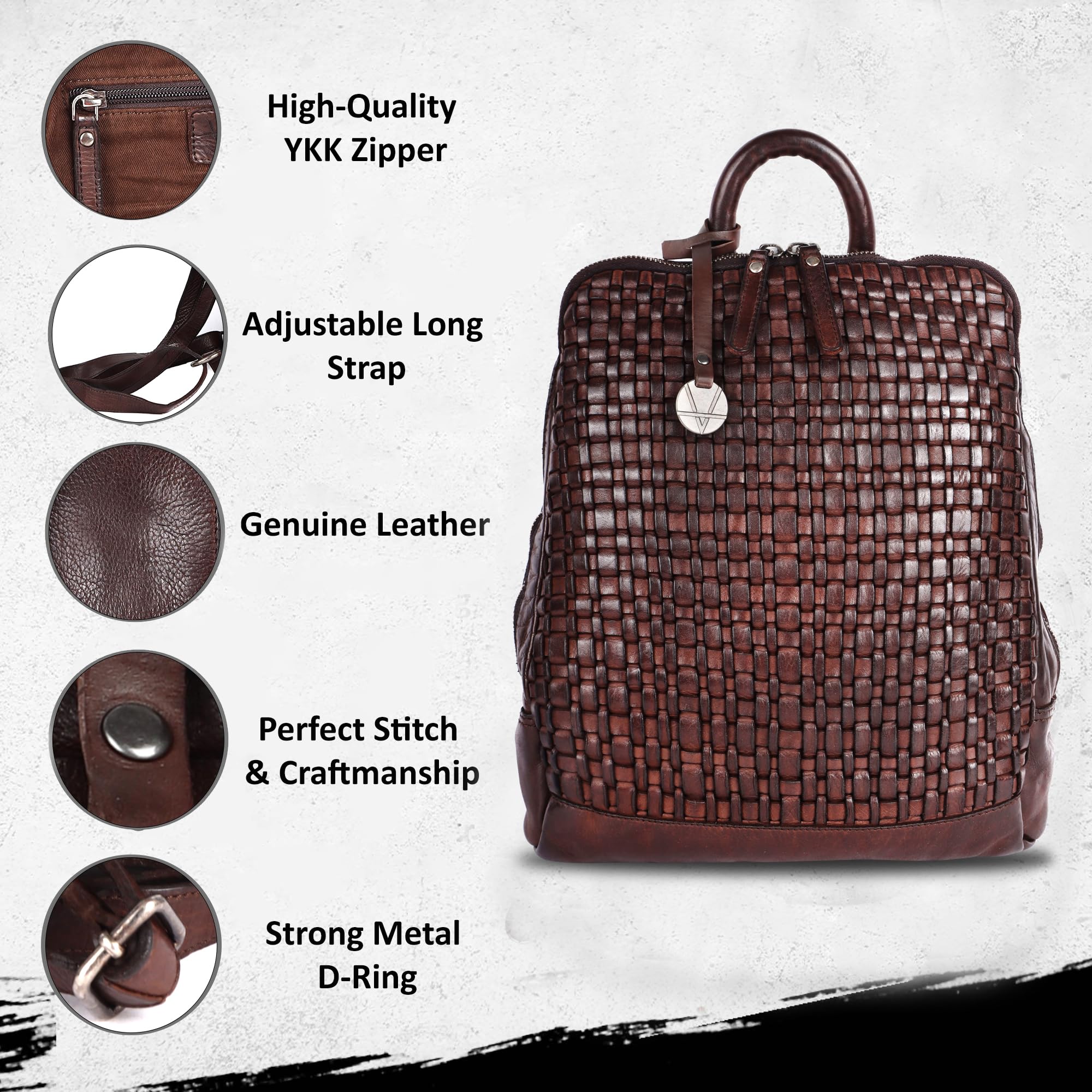 12.5 Inch Genuine Leather Backpack for Women & Men - Adjustable Shoulder Straps, Durable Brown Leather Laptop Backpack - Perfect for Work, Travel & School