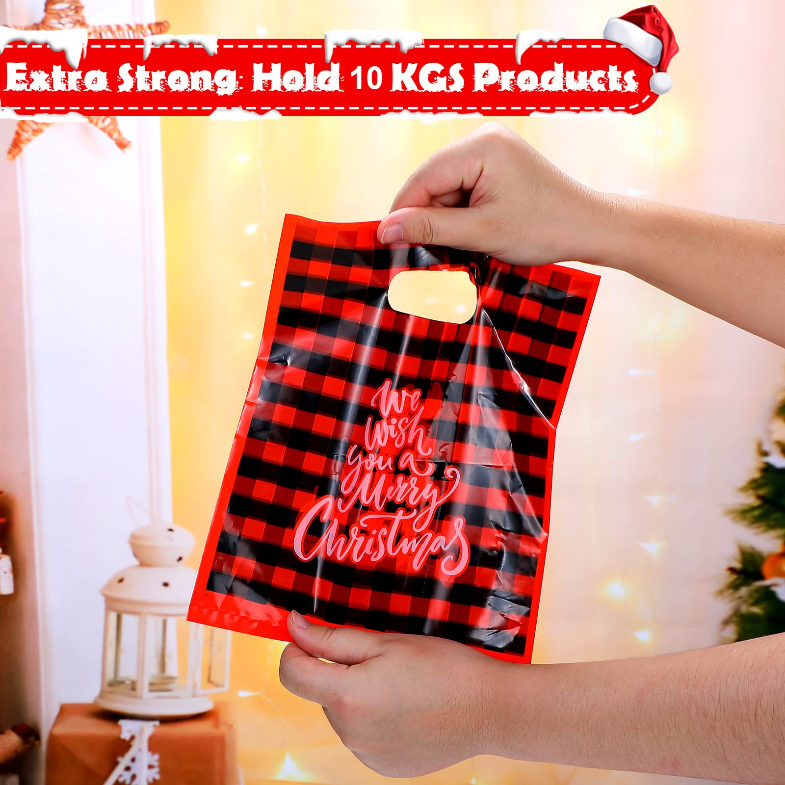 100 Pack Christmas Plastic Gift Bags Bulk - 10