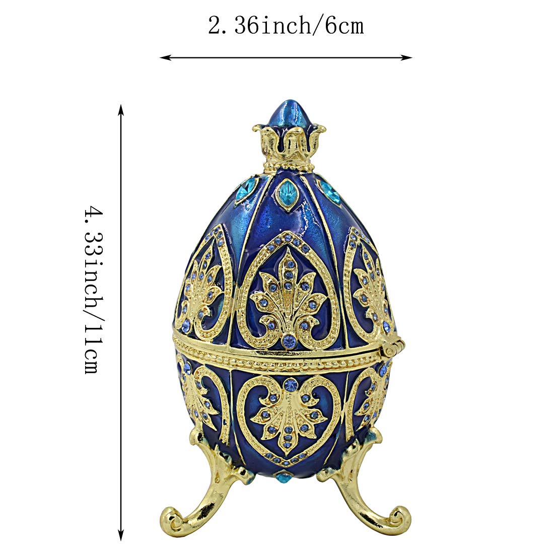 Hand-Painted Crystal Easter Faberge Egg Jewelry Box - Nevsky Romanov Style Hinged Trinket Box for Rings & Small Treasures | Alexander Palace Collection | Elegant Home Decor & Gift Idea for Easter, Weddings & Special Occasions (Blue)
