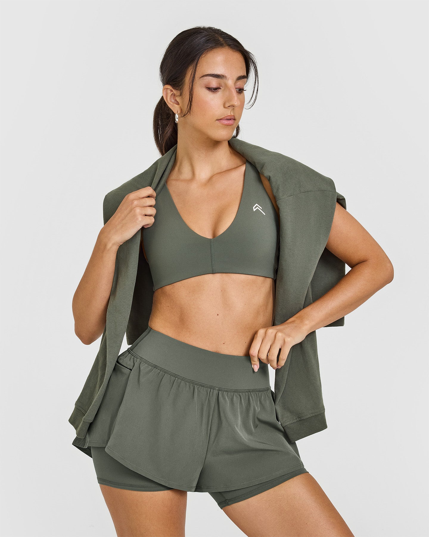 Unisex Double Layer Athletic Shorts for Men & Women | Dark Khaki | Perfect for Running, Gym Workouts & Casual Wear