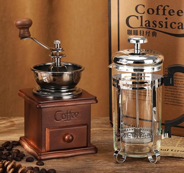 Premium French Press Coffee Maker & Manual Coffee Grinder Set - Stainless Steel Portable Coffee Brewing Kit for Home, Office, Camping & Travel - Perfect Gift for Coffee Lovers & Organic Coffee Enthusiasts