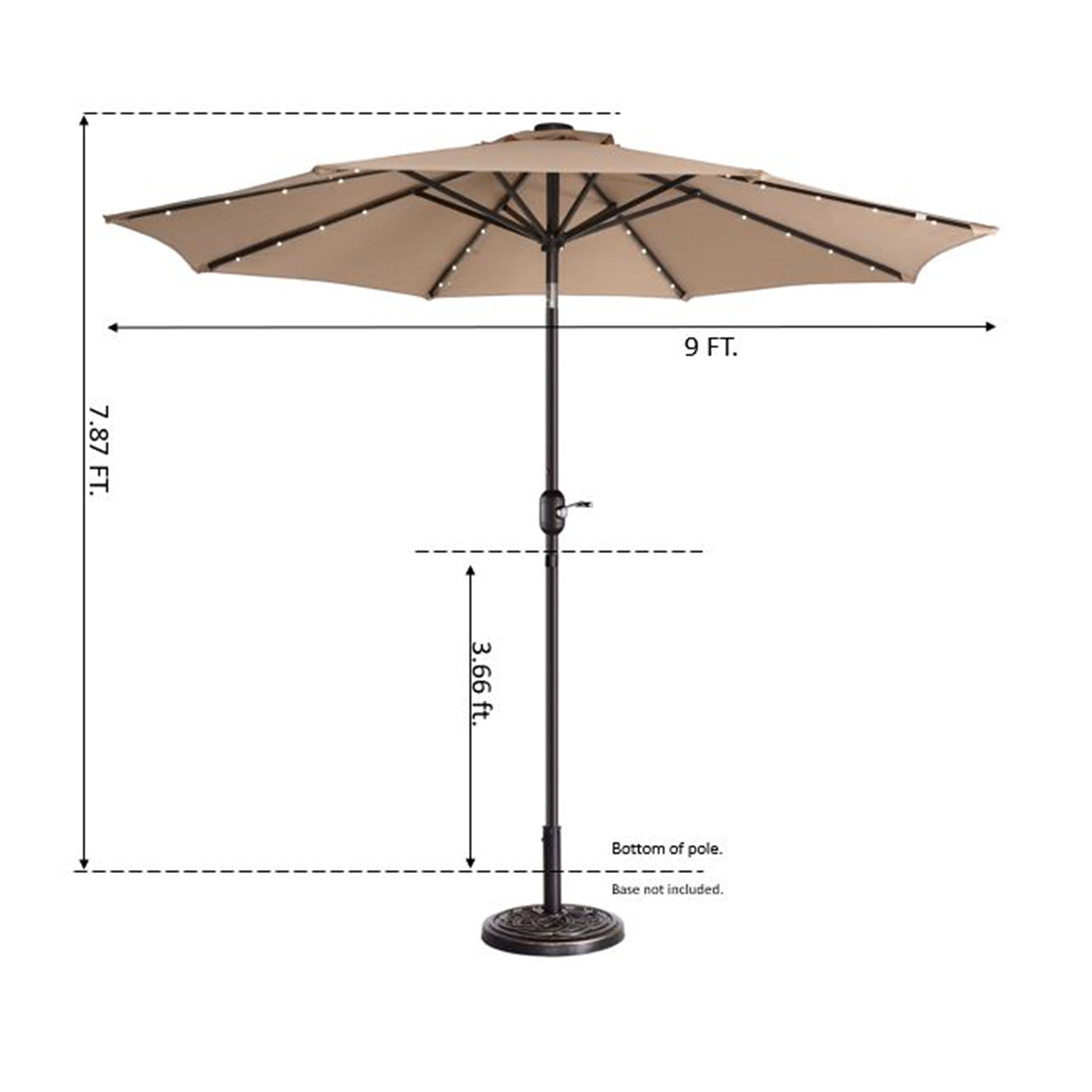 Pure Garden 152240DAS 9ft Outdoor Patio Umbrella in Beige - Sun Shade for Pool, Deck, Backyard, and Beach - Water Resistant & UV Protection