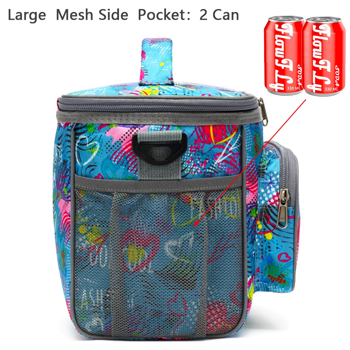 FlowFly Insulated Reusable Lunch Bag for Adults - Large Lunch Box with Adjustable Shoulder Strap, Front Zipper Pocket & Mesh Side Pockets - Perfect for Work, School, Picnics & Outdoor Activities