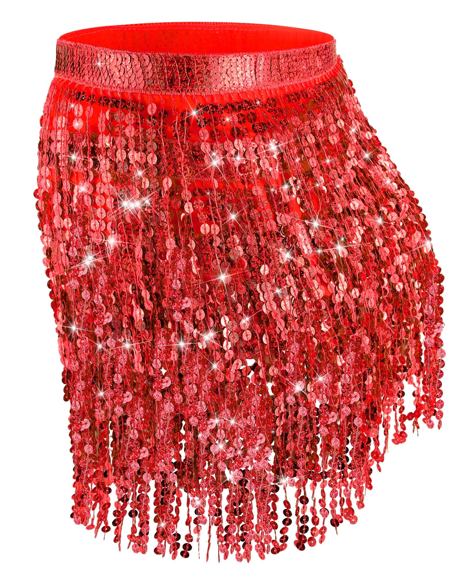 Syhood 2 Pcs Sequin Tassel Skirt Hip Scarf Belly Dance Belt Performance Skirt for Women and Girls - Halloween Cosplay, Dance Performances, Festivals, and Parties