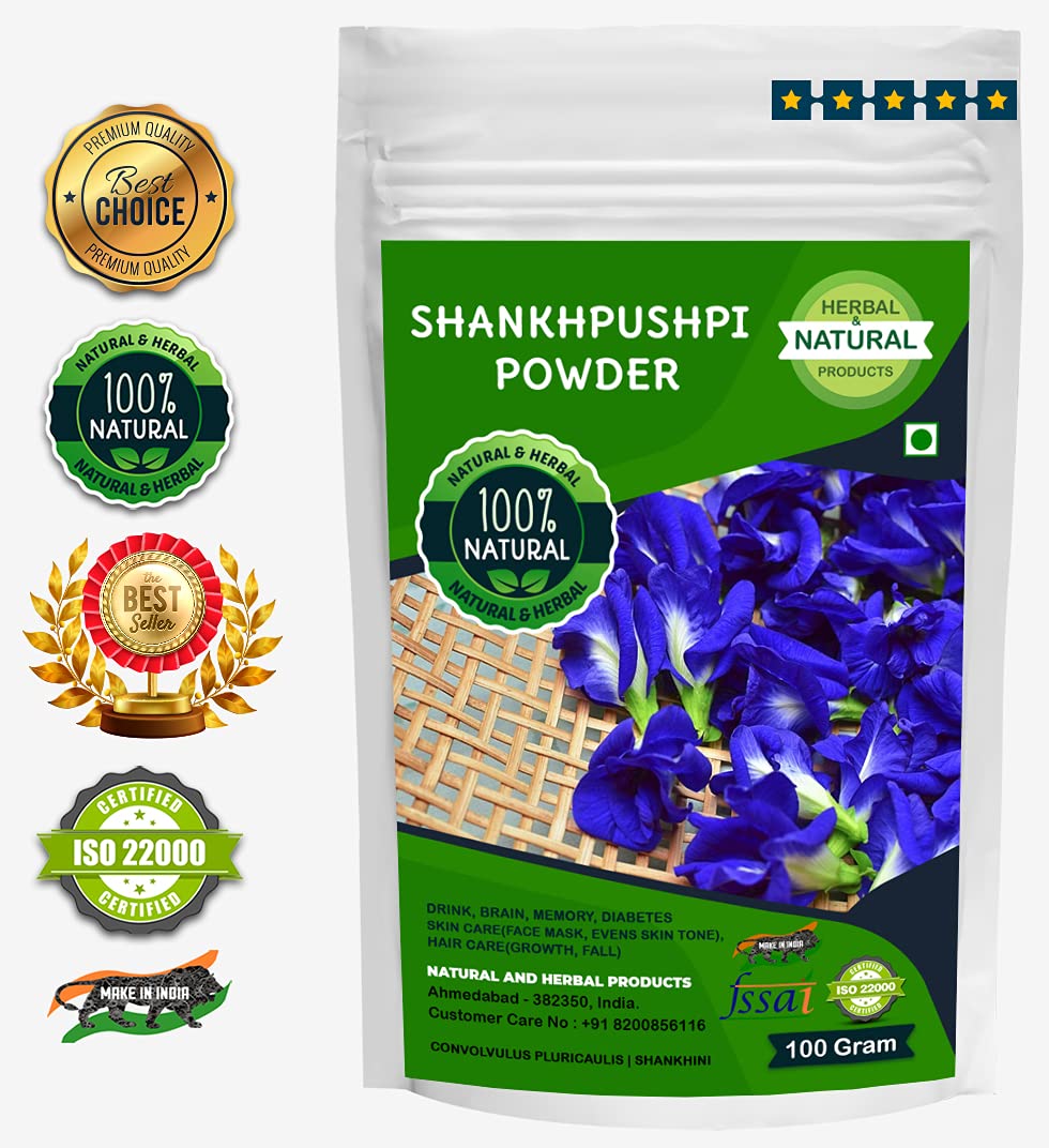 Shankhpushpi Powder (Convolvulus Pluricaulis) - 100g Organic Herbal Supplement for Brain Health, Memory Boost, Skin Care (Face Mask & Brightening), Hair Growth, Diabetes Support & Immunity - Perfect for Tea, Smoothies & Ayurvedic Remedies