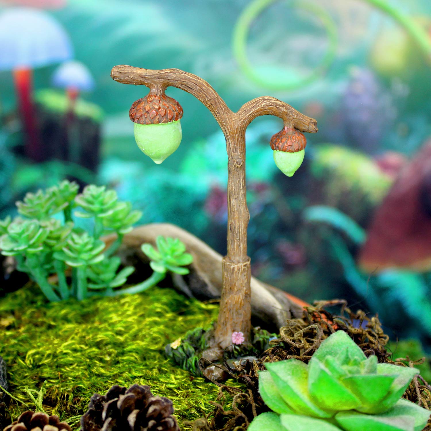 4.5 Inch Miniature Fairy Garden Acorn Lamp - Handmade Fairy Garden Decor with Warm LED Light for Indoor/Outdoor Mini Gardens, Terrariums & Home Decor - Perfect for DIY Fairy House Accessories & Magical Landscape Design
