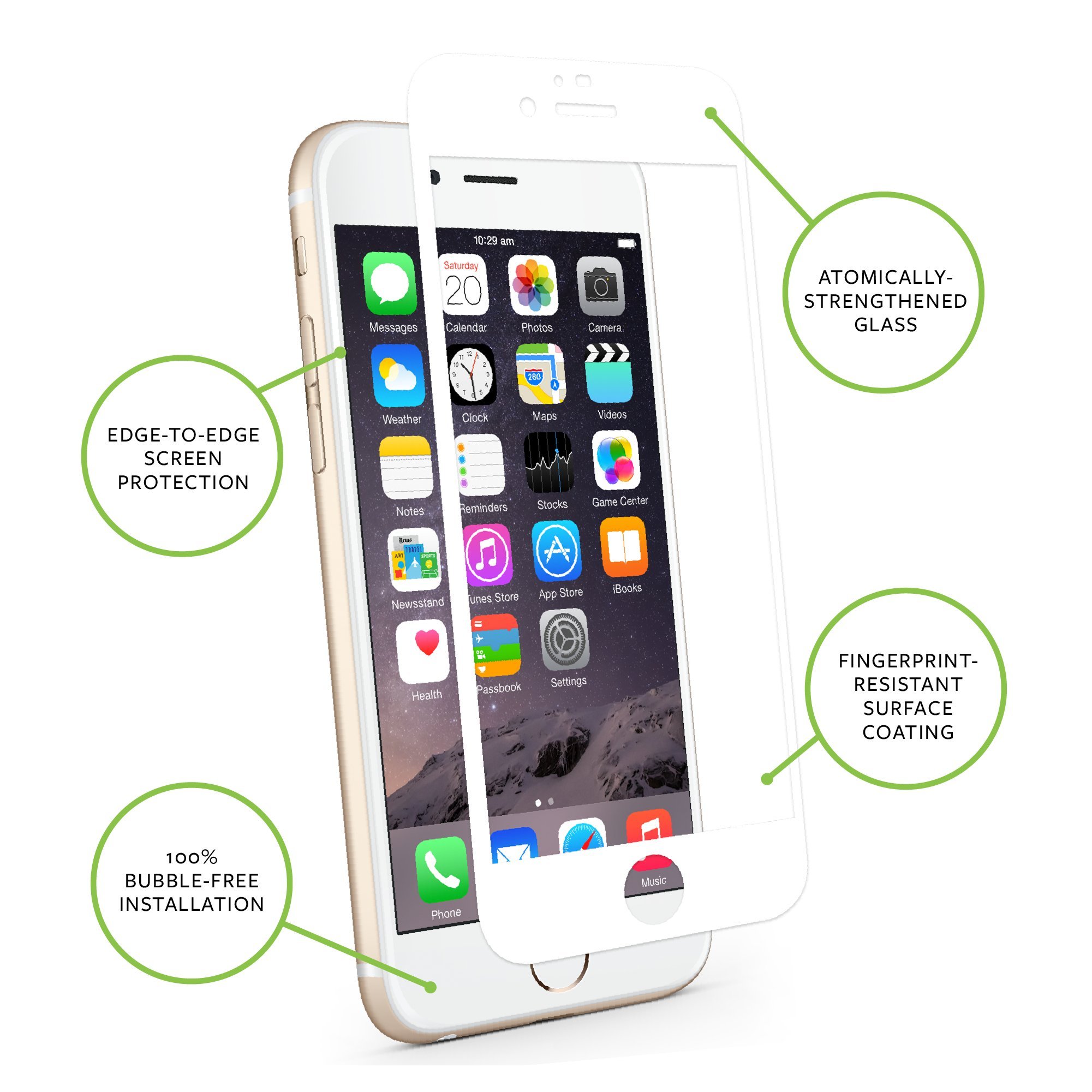 Moshi iVisor Glass for iPhone 6/6s - Edge to Edge Screen Protector - White for Daily Protection