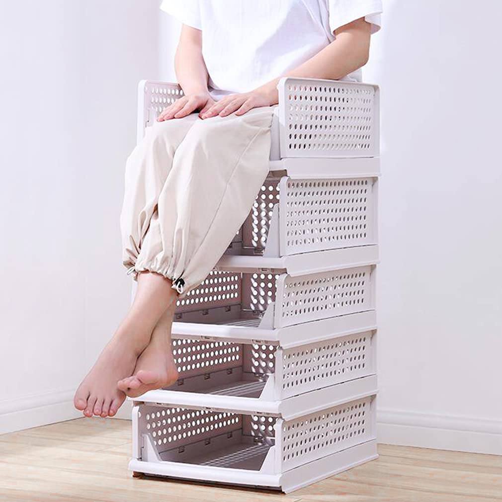 Closet Organizers and Storage Shelves - Stackable Plastic Storage Bins & Drawers for Clothes | White 7.3