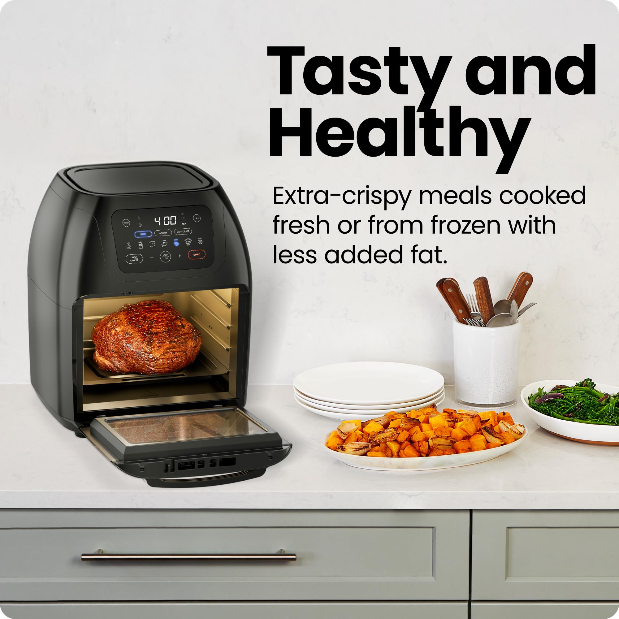 CHEFMAN 10L XL Digital Air Fryer with Rotisserie & Dehydrator - 17-in-1 Multifunctional Convection Oven for Baking, Roasting, Frying | Large View Window, Auto Shutoff | Perfect for Family Cooking, Meal Prep & Healthy Eating