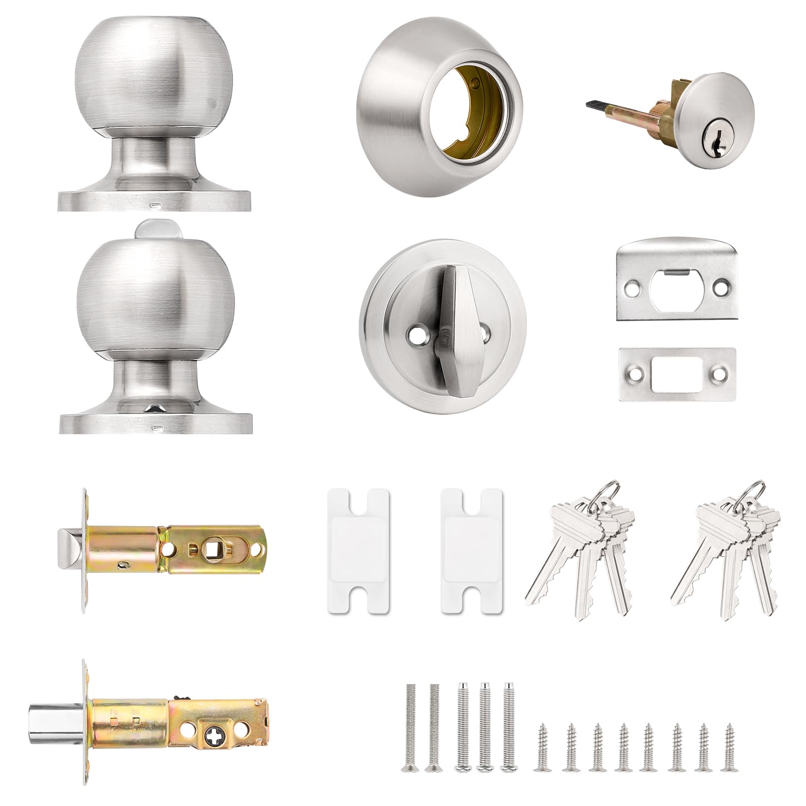Probrico Satin Nickel Door Handle Set with Deadbolt - Keyed Alike for Home Security