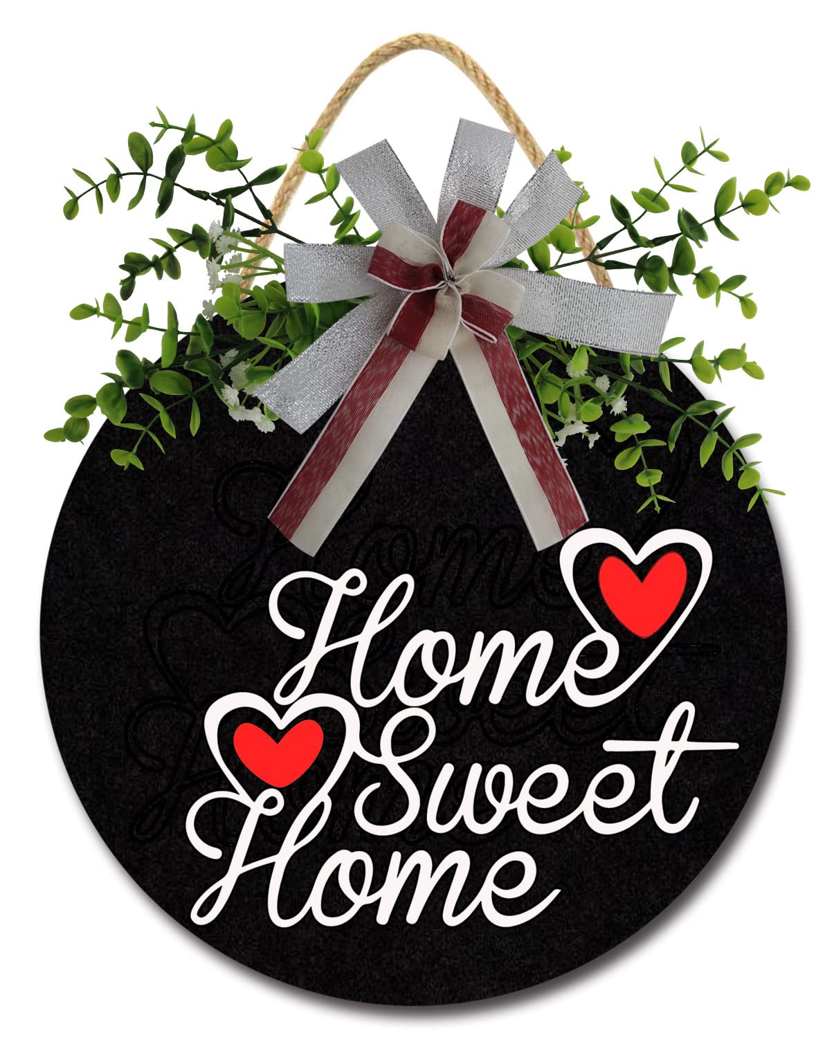 Rustic Wooden Welcome Home Sign with Ribbon Bow & Artificial Leaves - Front Door Decor, Housewarming Gift, Farmhouse Style Home Decor for Porch, Entryway & Outdoor Wall - Perfect for New Homeowners & Holiday Decorations
