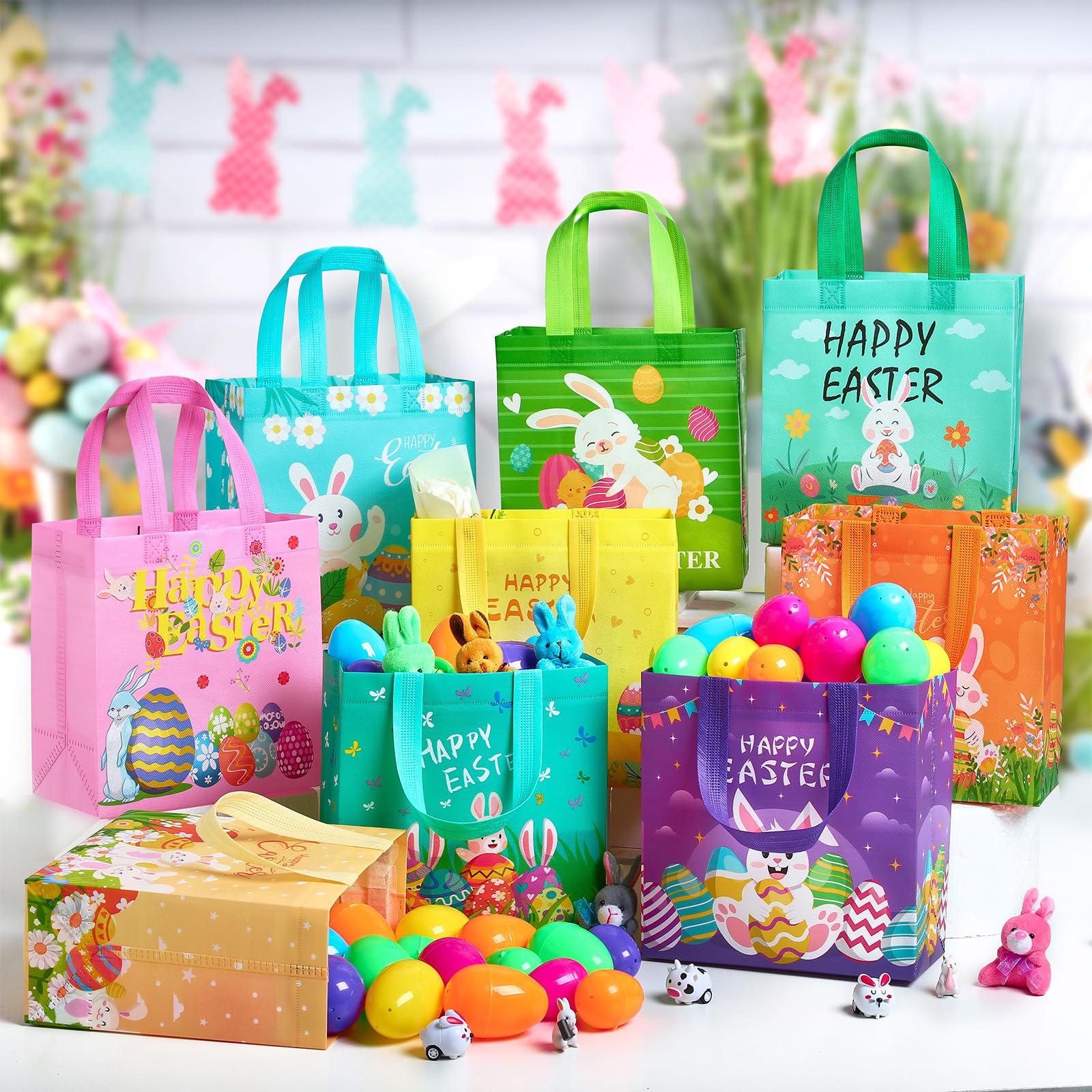 18Pcs Easter Gift Bags with Handles for Kids - Reusable Non-Woven Easter Baskets for Egg Hunt, Party Favors & Easter Celebrations - Perfect for Classroom Treats, Birthday Parties & Holiday Gifting