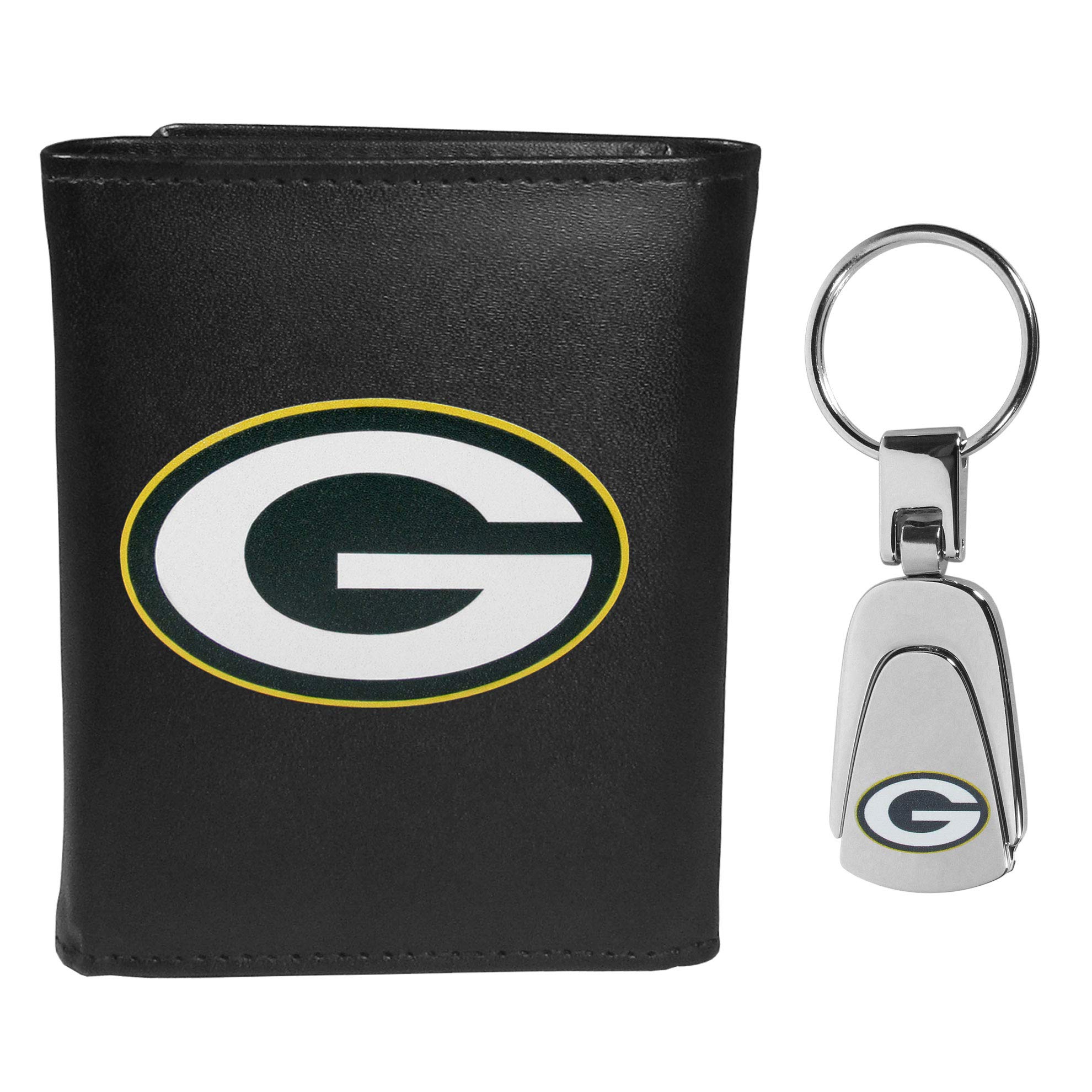 Siskiyou Genuine Leather Tri-Fold Wallet with RFID Protection & Stainless Steel Key Chain - Perfect for Men's Everyday Carry, Travel, and Gift Giving