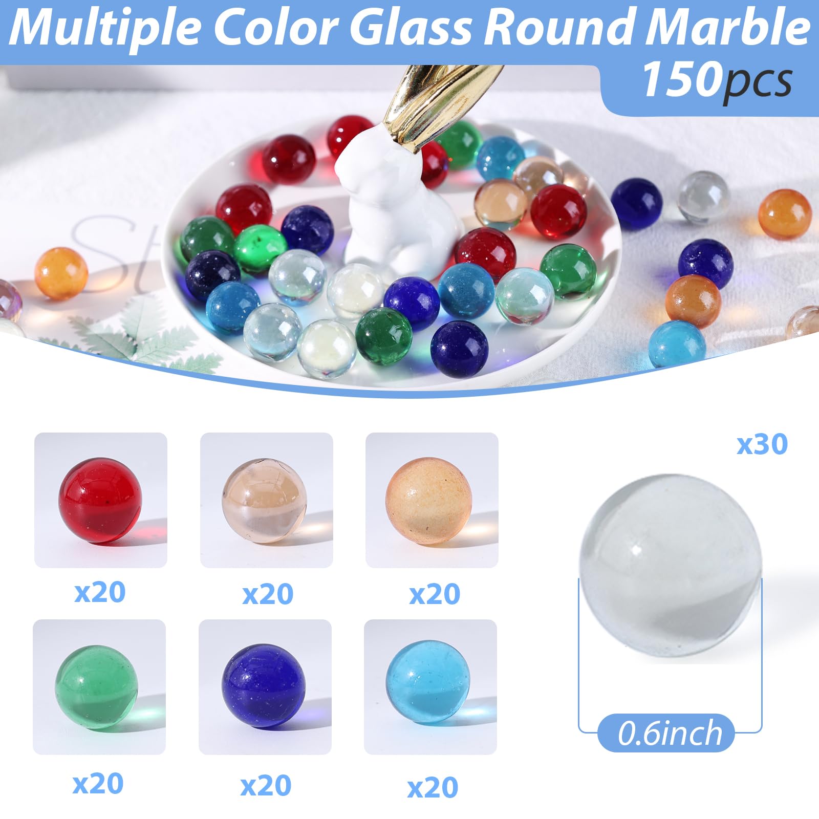 FUTUREPLUSX 150PCS Glass Marbles Bulk - 5/8 Inch Colorful Marbles for Kids Games, Board Table Games, Family Fun & Party Gifts - Perfect for Marble Runs, DIY Crafts, and Classic Marble Shooting Games